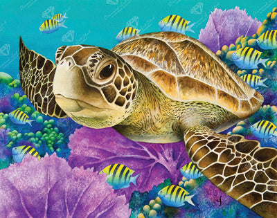 Diamond Painting Young Green Sea Turtle 28" x 22″ (71cm x 56cm) / Square with 38 Colors including 2 ABs / 62,604