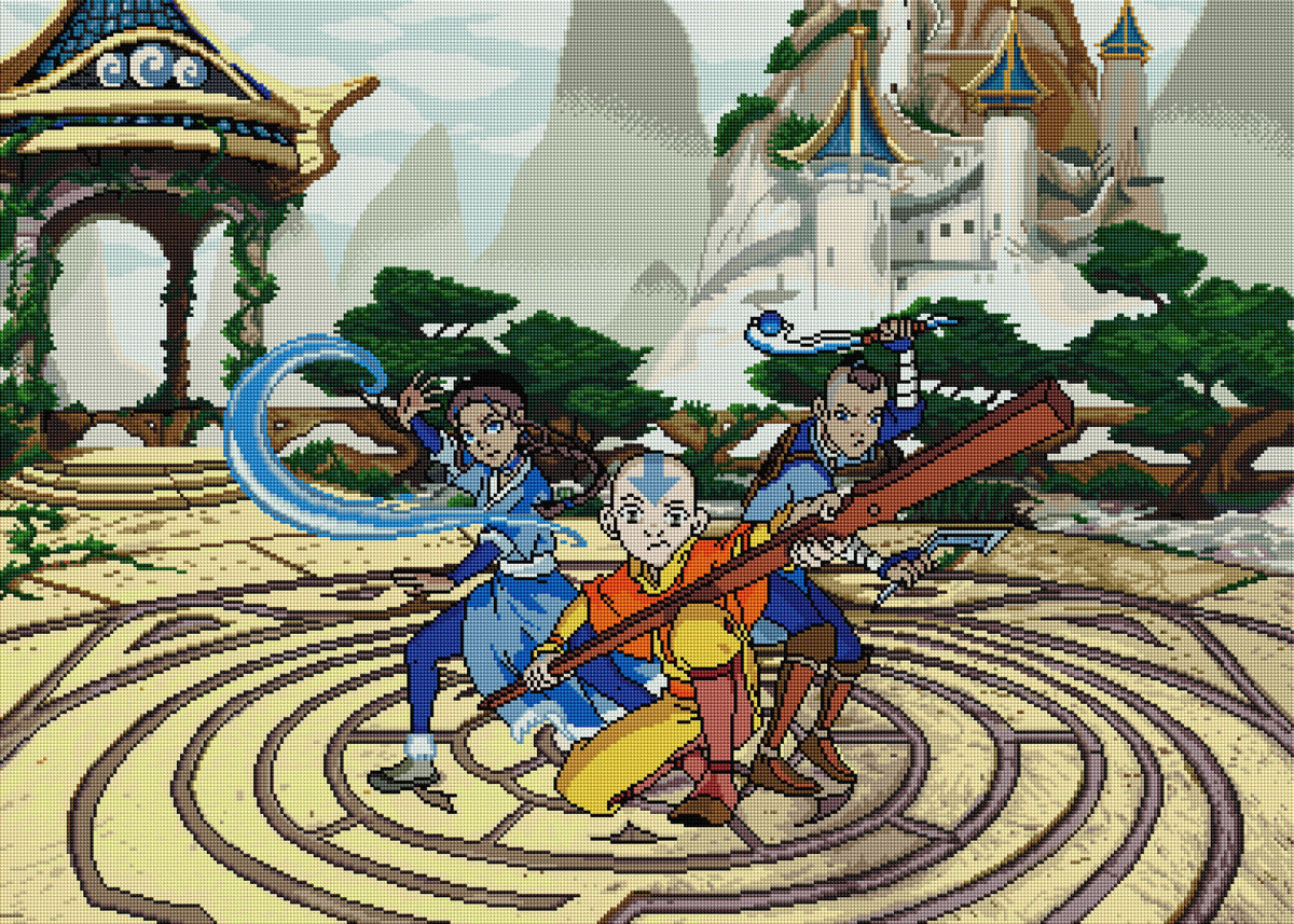 Diamond Painting Aang, Katara, & Sokka 38.6" x 27.6" (98cm x 70cm) / Square with 58 Colors including 4 ABs / 107,476