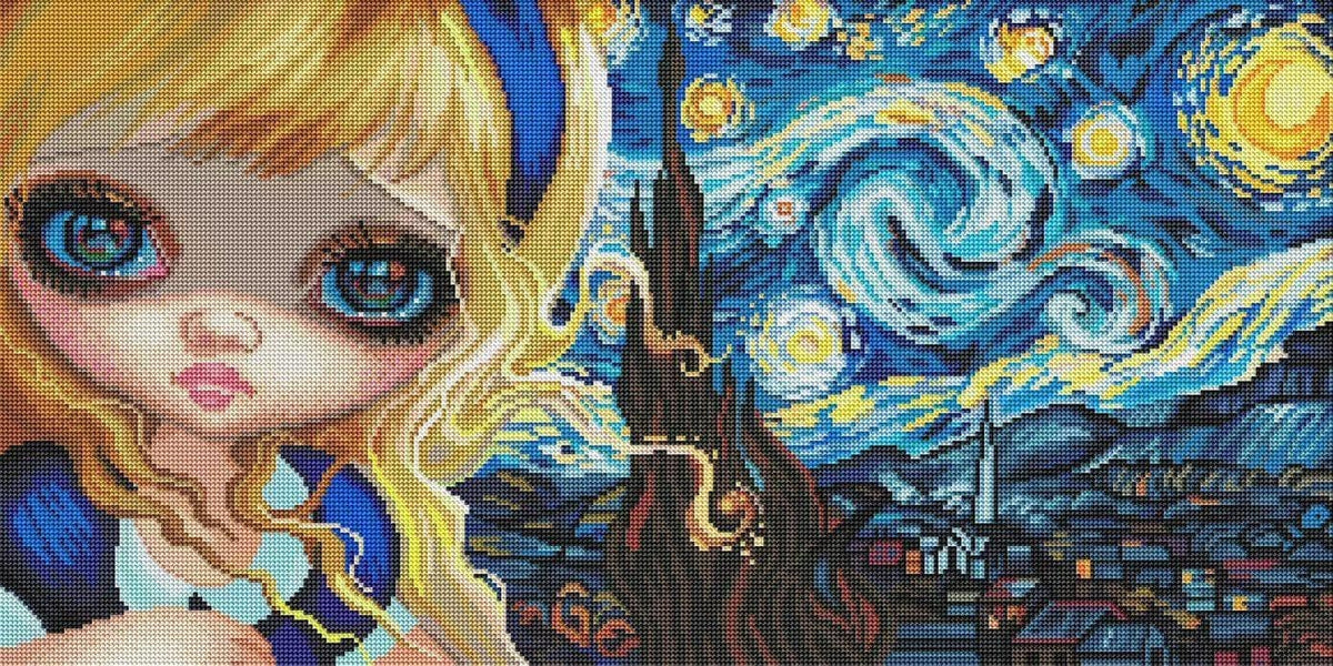 Diamond Painting Alice In The Starry Night 32" x 16″ (81cm x 41cm) / Round with 58 Colors including 3 ABs / 42,050