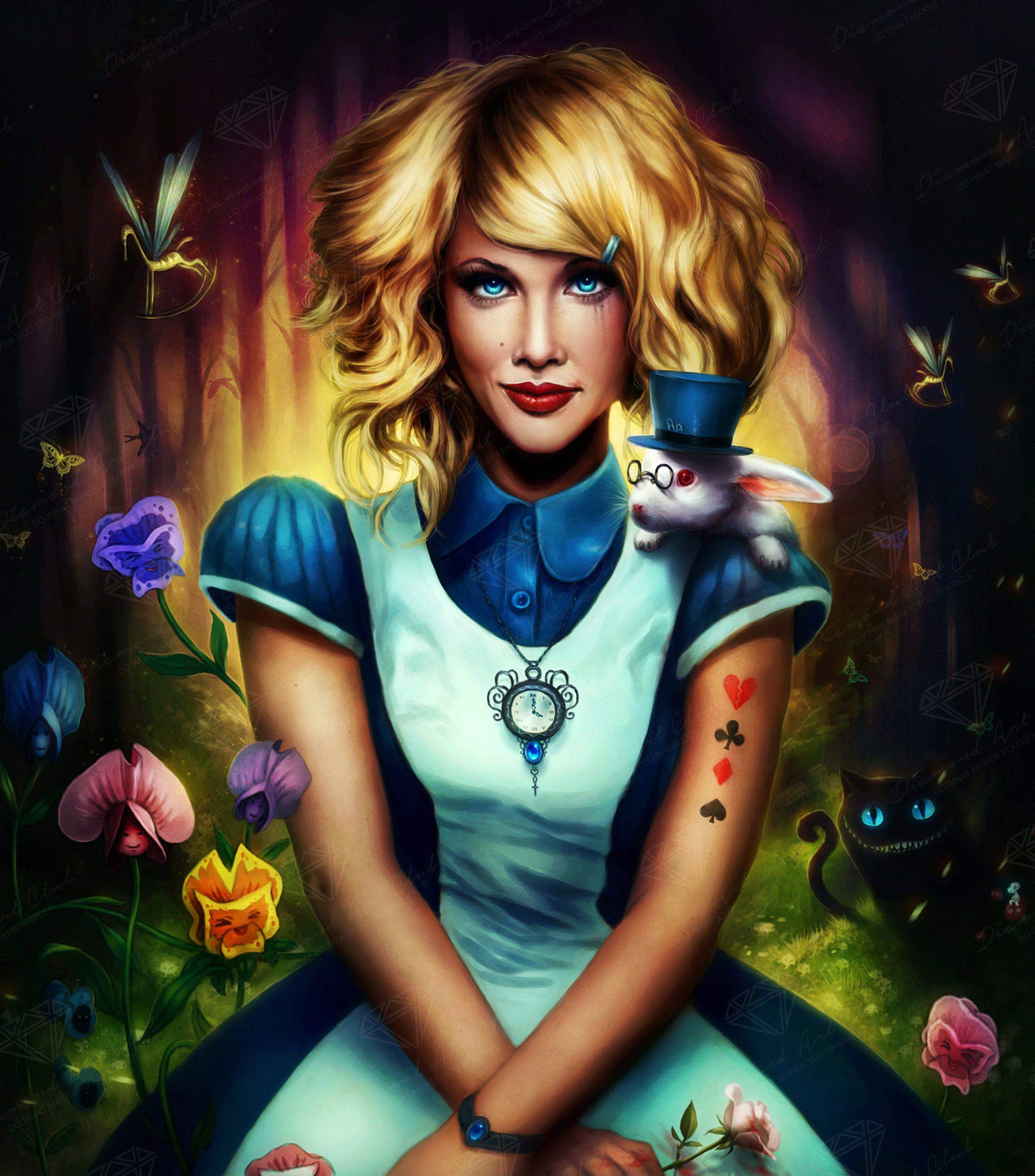 Diamond Painting Alice In Wonderland 20.5″ x 23.2″ (52cm x 59cm) / Round With 45 Colors Including 1 AB / 38,456