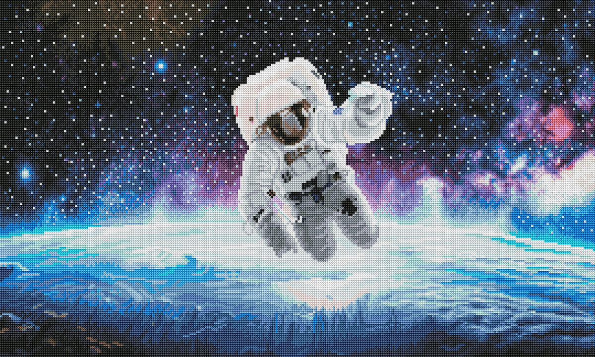 Diamond Painting Astronaut Over Earth 18" x 30″ (46cm x 76cm) / Round With 40 Colors Including 2 ABs / 43,740