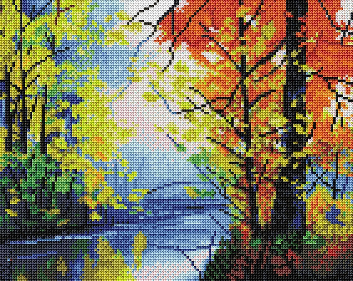 Diamond Painting Autumn Reflections 12.6" x 15.8" (32cm x 40cm) / Round With 33 Colors Including 1 AB / 16,046