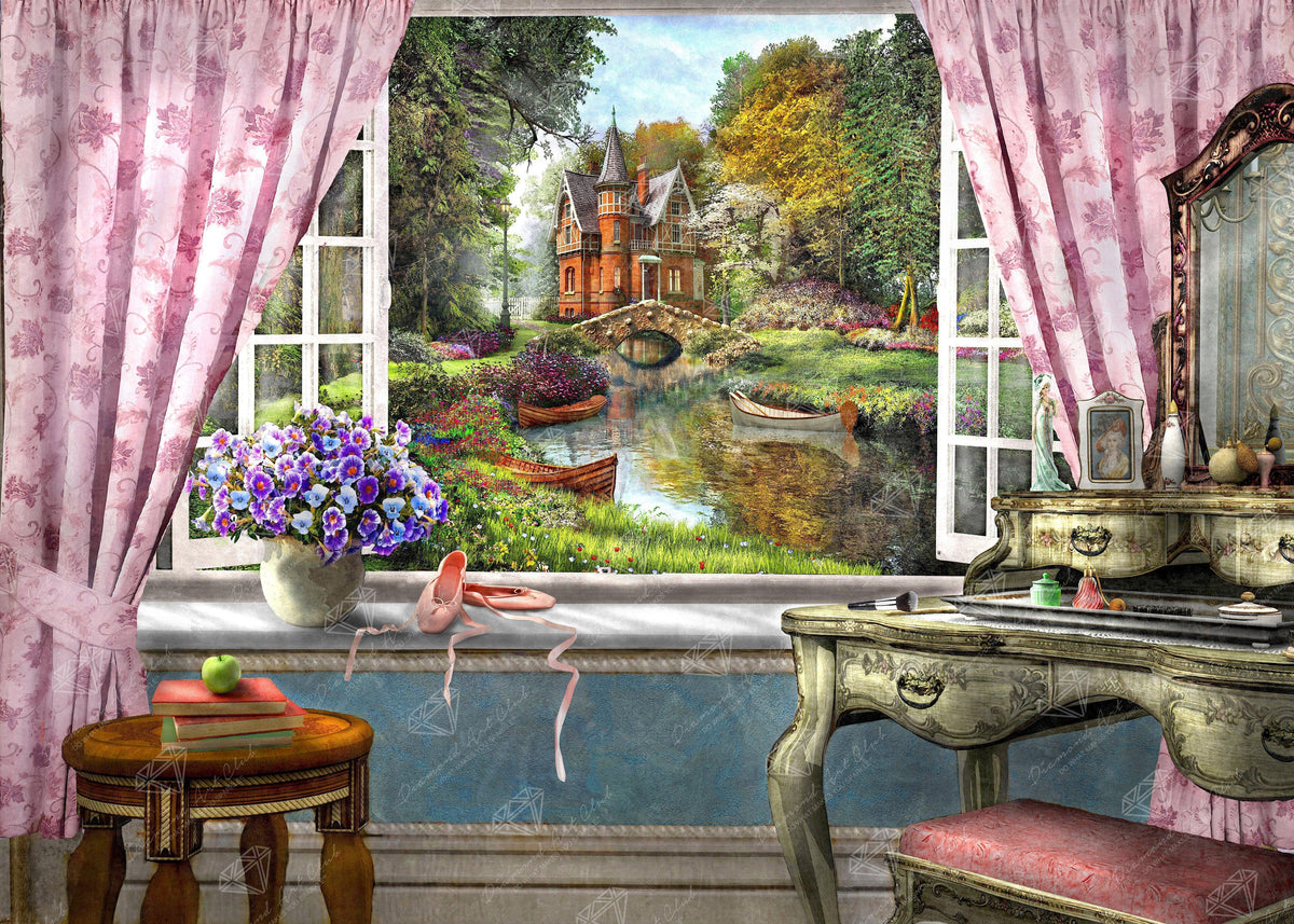 Diamond Painting Bedroom View 38.6" x 27.6″ (98cm x 70cm) / Square with 60 Colors including 2 ABs / 107,473