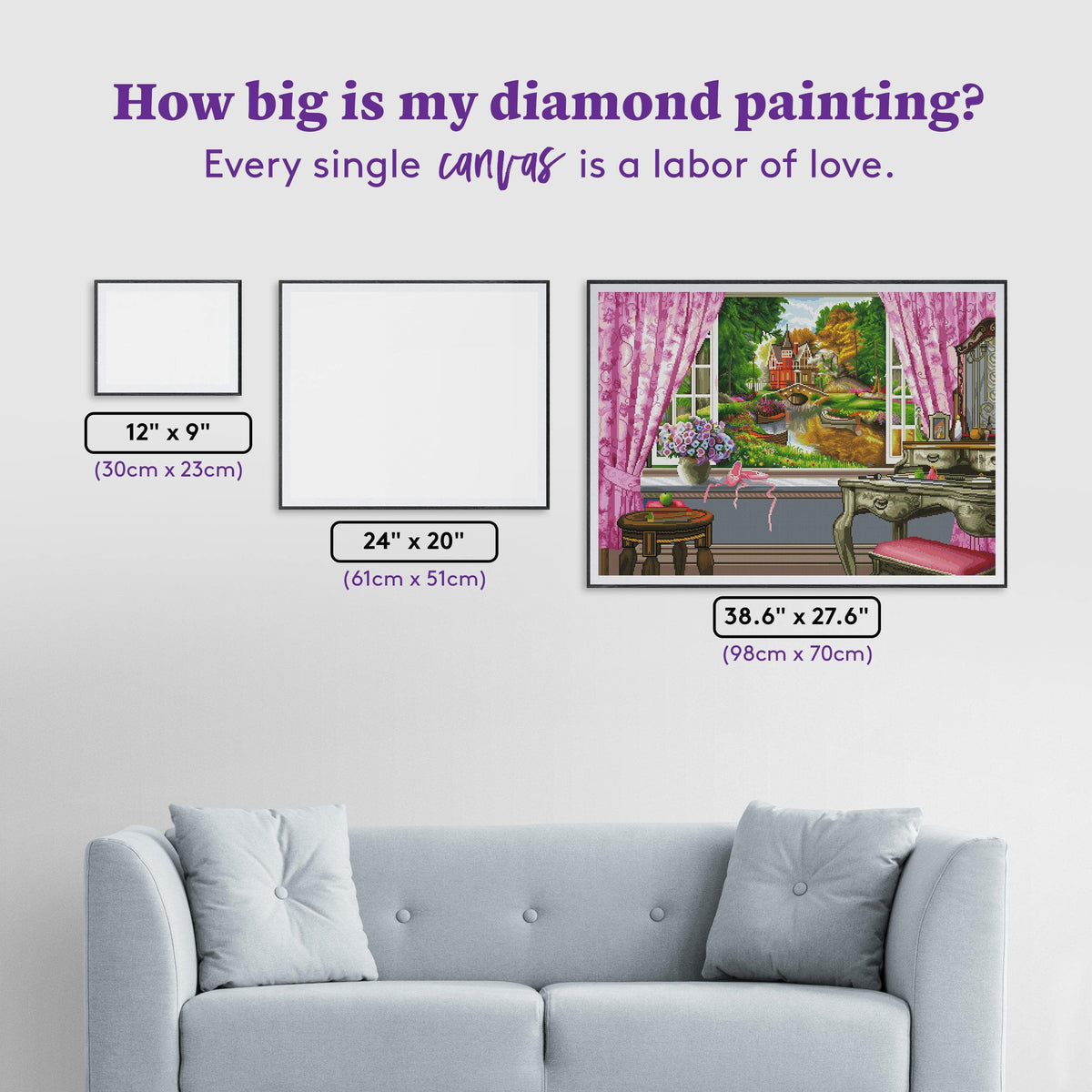 Diamond Painting Bedroom View 38.6" x 27.6″ (98cm x 70cm) / Square with 60 Colors including 2 ABs / 107,473