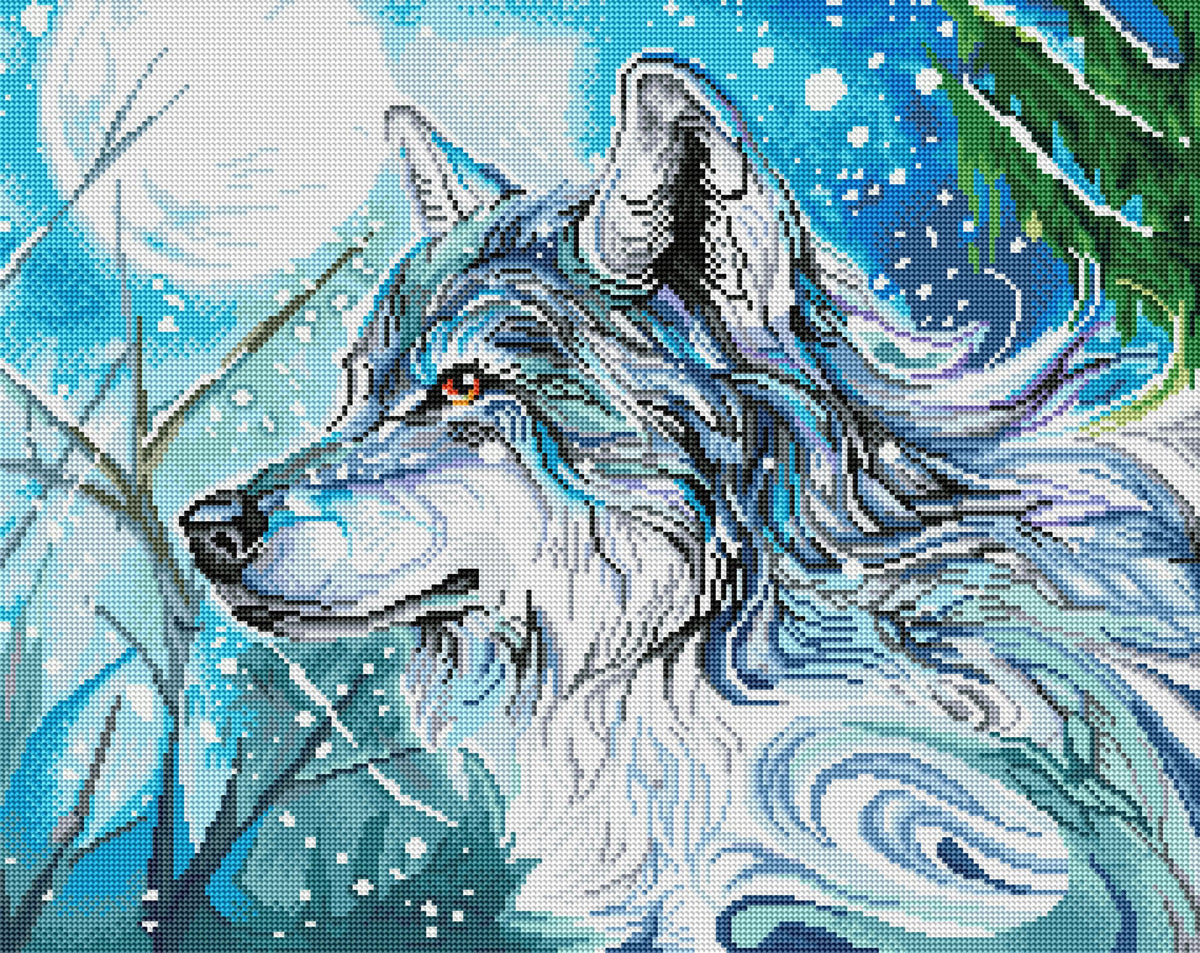 Diamond Painting Blue Winter Wolf 25" x 20" (64cm x 51cm) / Round with 41 Colors including 2 ABs and 1 Iridescent Diamonds / 41,268