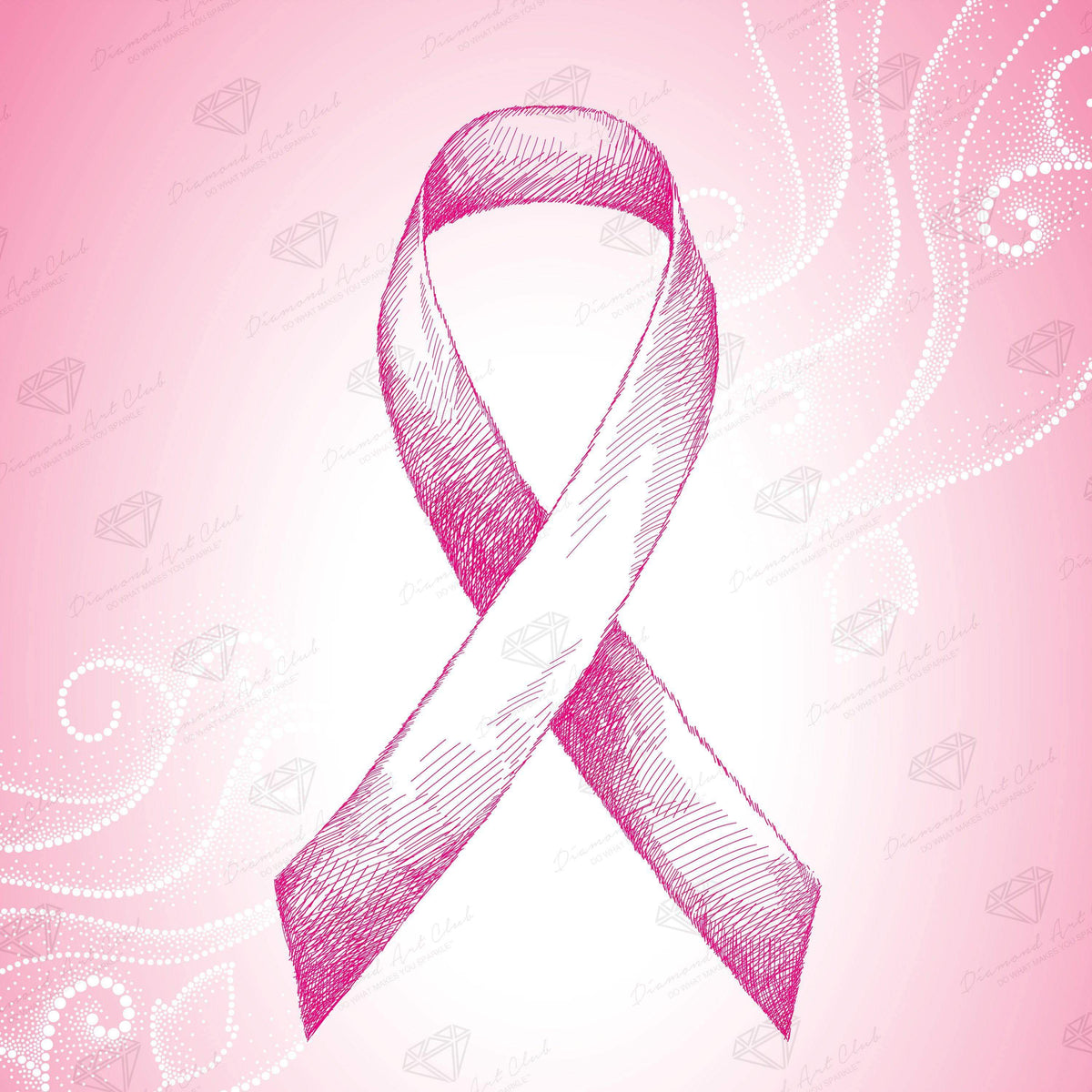 Diamond Painting Breast Cancer Awareness Ribbon 12.6" x 12.6″ (32cm x 32cm) / Round With 9 Colors Including 2 ABs