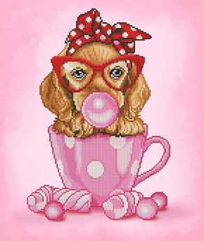 Diamond Painting Bubblegum Spaniel 16" x 19″ (41cm x 48cm) / Round with 27 Colors including 1 AB / 9,562