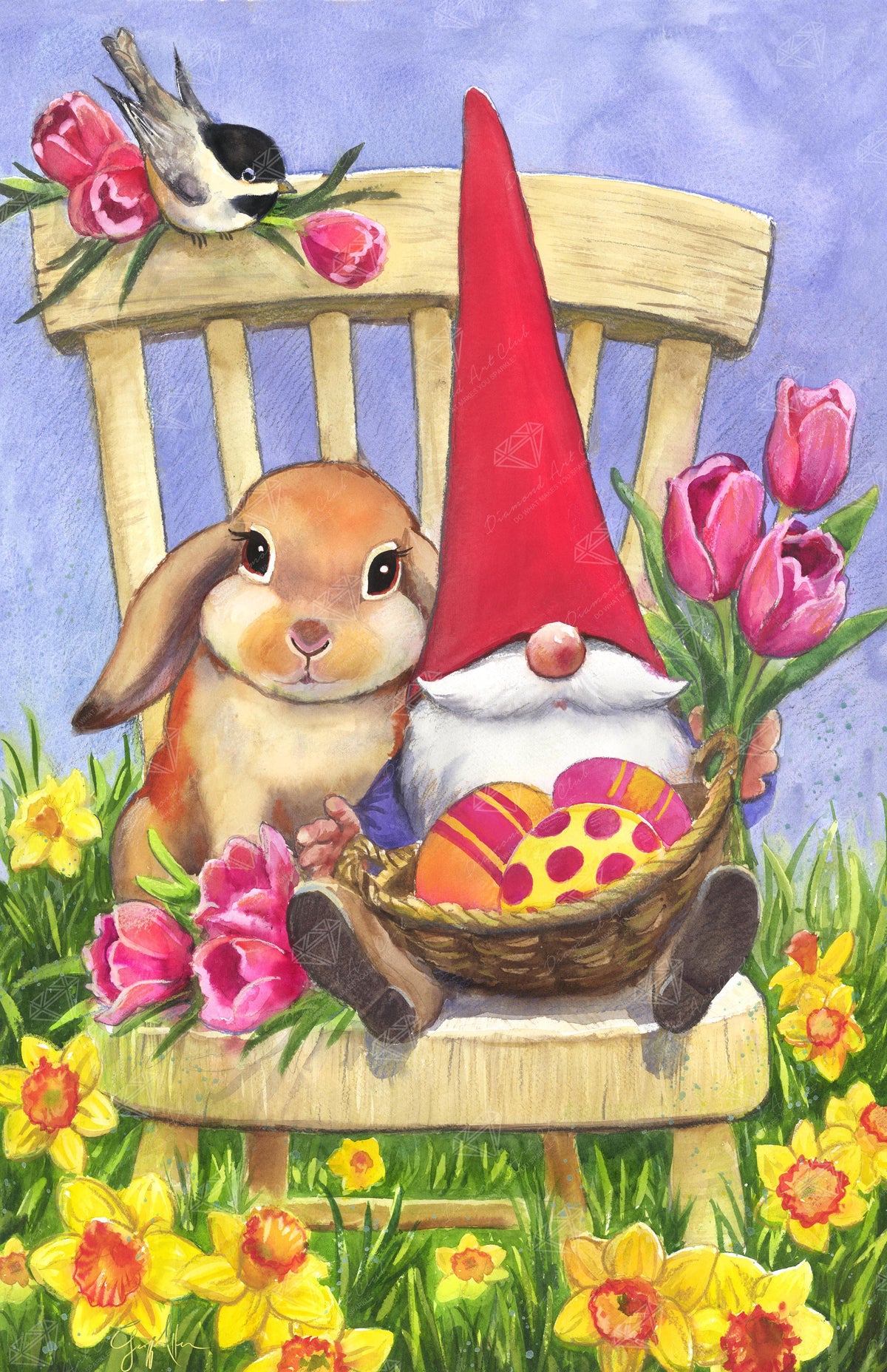 Diamond Painting Bunny & Gnome 13" x 20" (32.8cm x 50.7cm) / Round with 57 Colors including 4 ABs / 21,177