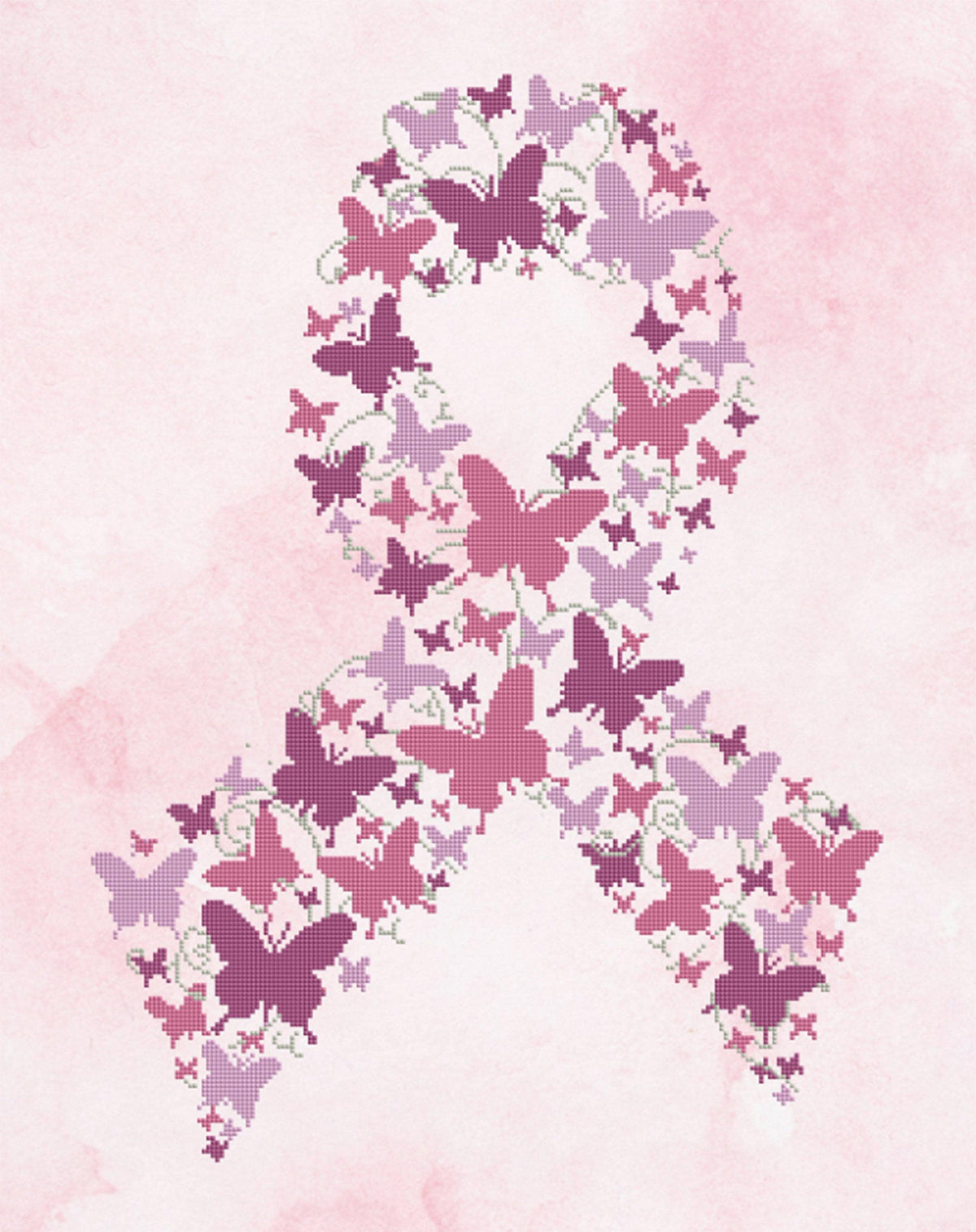 Diamond Painting Butterfly Breast Cancer Ribbon (final edition) 22″ x 28" (56cm x 71cm) / Square with 4 Colors including 1 AB / 11,231