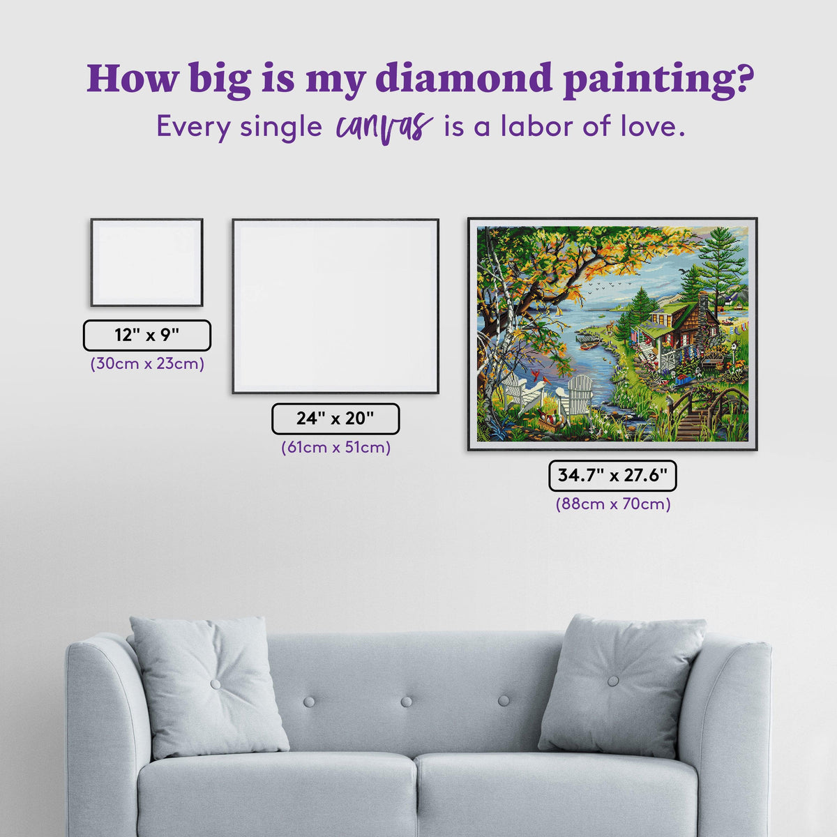 Diamond Painting By The Lake 34.7" x 27.6" (88cm x 70cm) / Square with 67 Colors including 4 ABs / 96,673