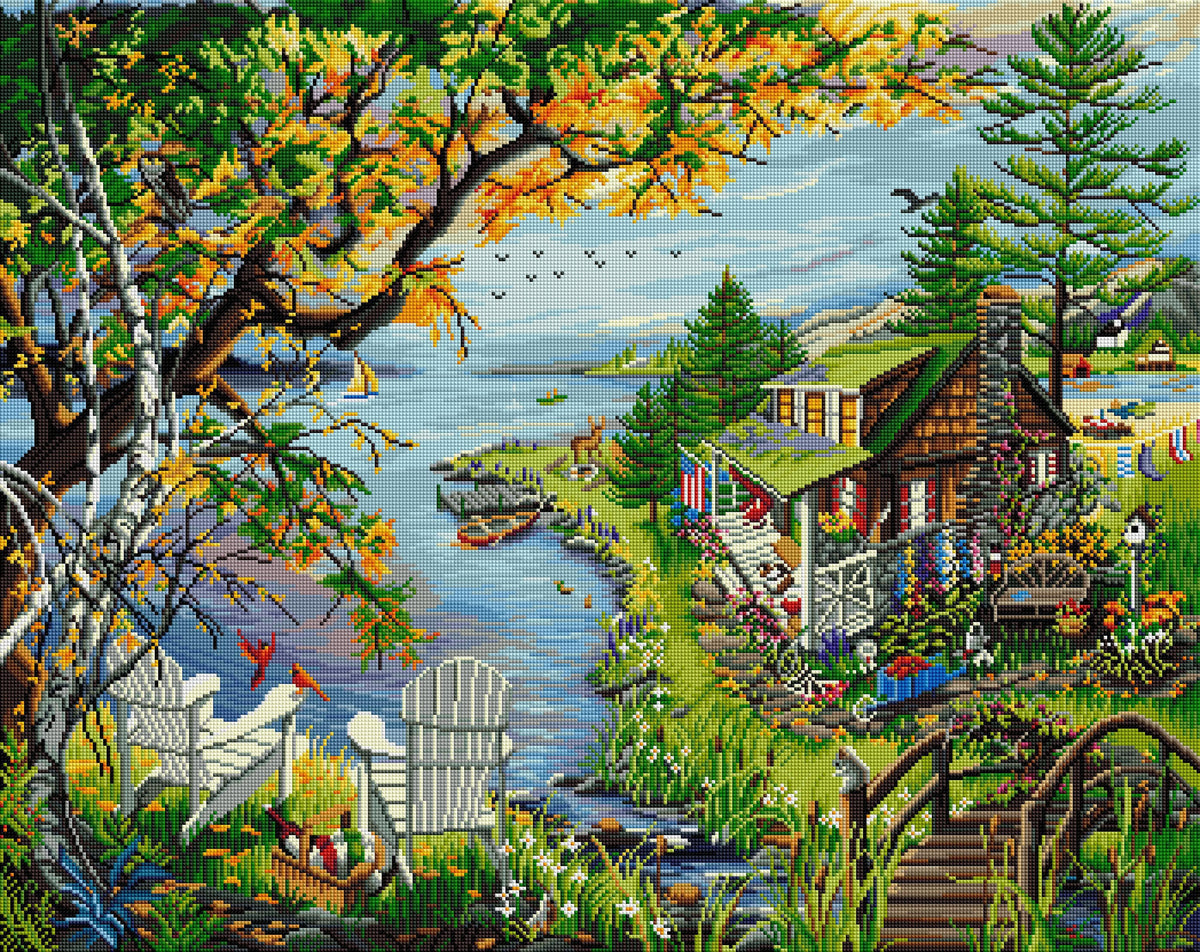 Diamond Painting By The Lake 34.7" x 27.6" (88cm x 70cm) / Square with 67 Colors including 4 ABs / 96,673