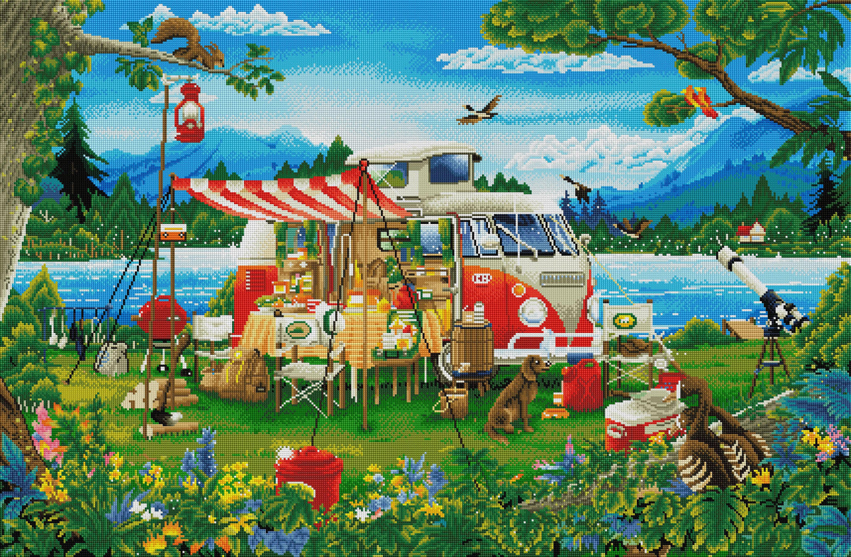 Diamond Painting Camping Holiday 42.1" x 27.6" (107cm x 70cm) / Square With 60 Colors Including 4 ABs / 120,549