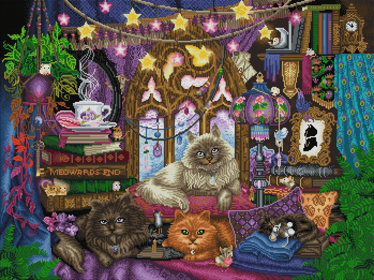 Diamond Painting Cats 34.3" x 25.6" (87cm x 65cm) / Square With 72 Colors Including 4 ABs and 6 Iridescent Diamonds / 91,089