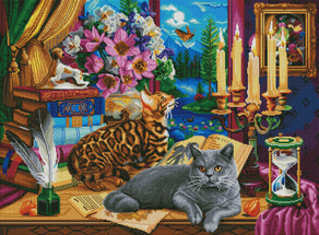 Diamond Painting Cats Near The Window At Night 37.4" x 27.6″ (95cm x 70cm) / Square with 63 Colors including 3 ABs / 104,428