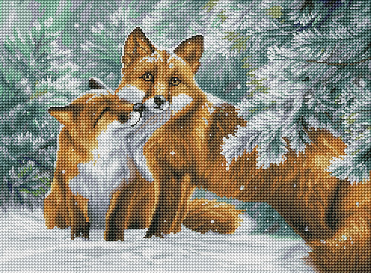 Diamond Painting Christmas Cuddles 27" x 20″ (69cm x 51cm) / Round with 34 Colors including 2 ABs / 44,526