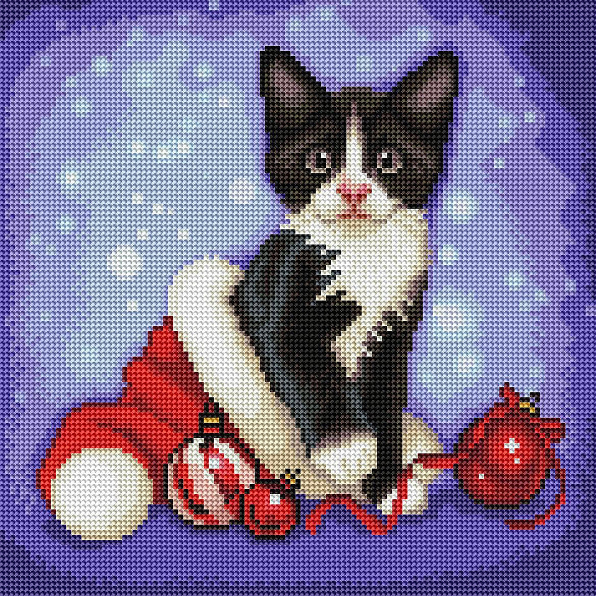 Diamond Painting Christmas Tuxedo 13" x 13" (38.2cm x 38.2cm) / Round with 33 Colors including 2 ABs and 1 Electro Diamonds / 13,689