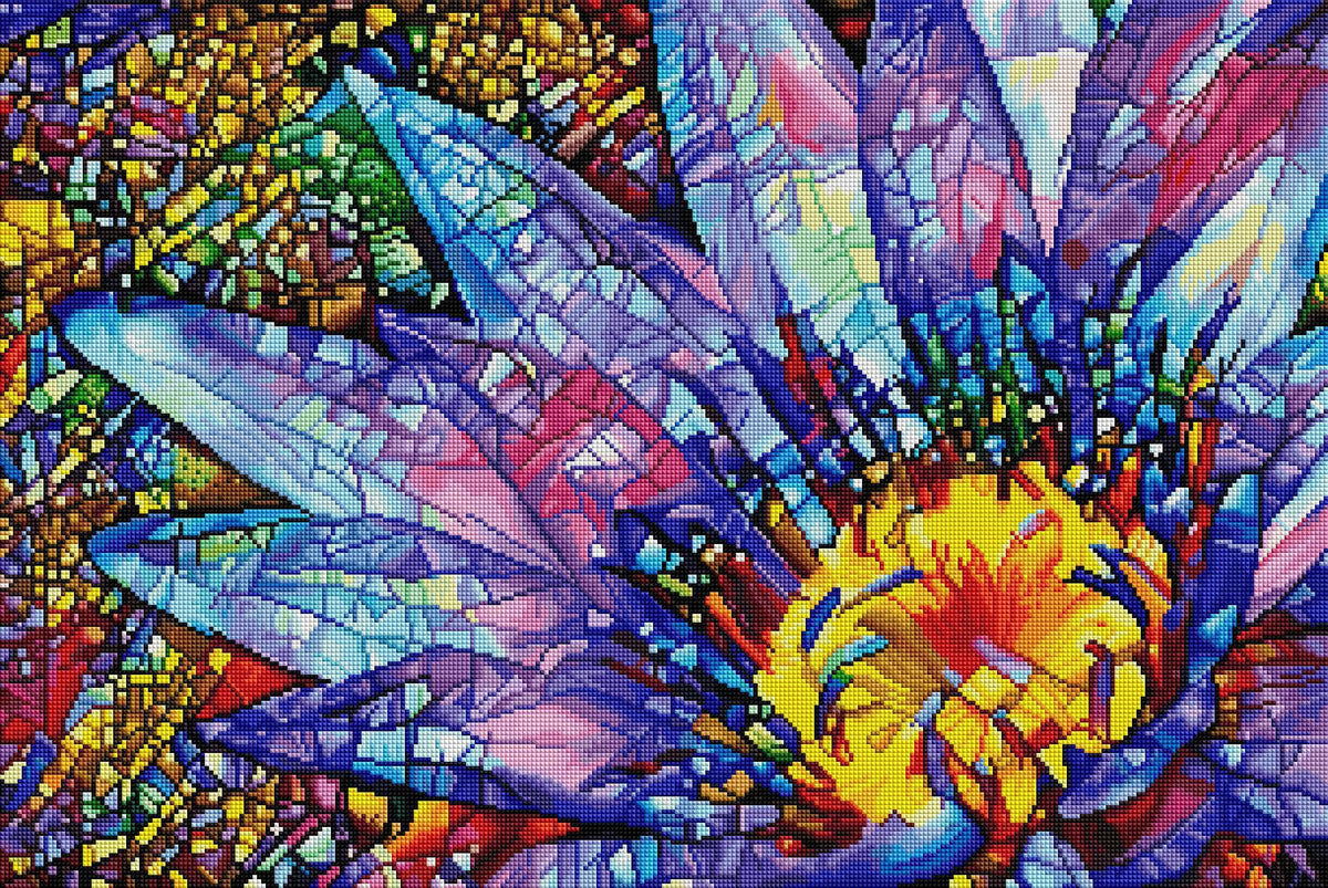 Diamond Painting Clematis Stained Glass 30" x 20" (76cm x 50.8cm) / Square with 67 Colors including 6 ABs / 62,220