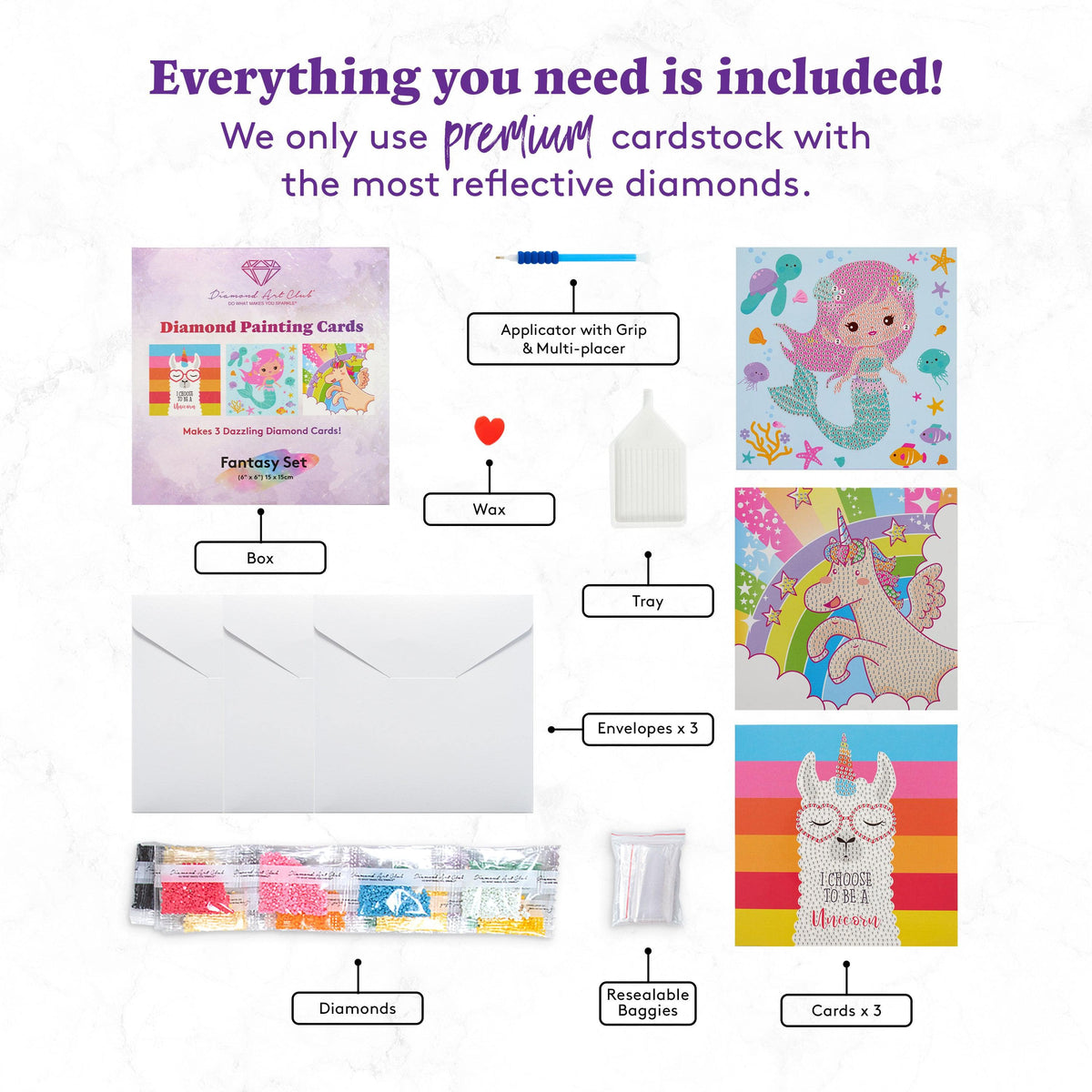 Diamond Painting DIY Fantasy Cards (3-Pack) 5.9" x 5.9" (15cm x 15cm) / Round