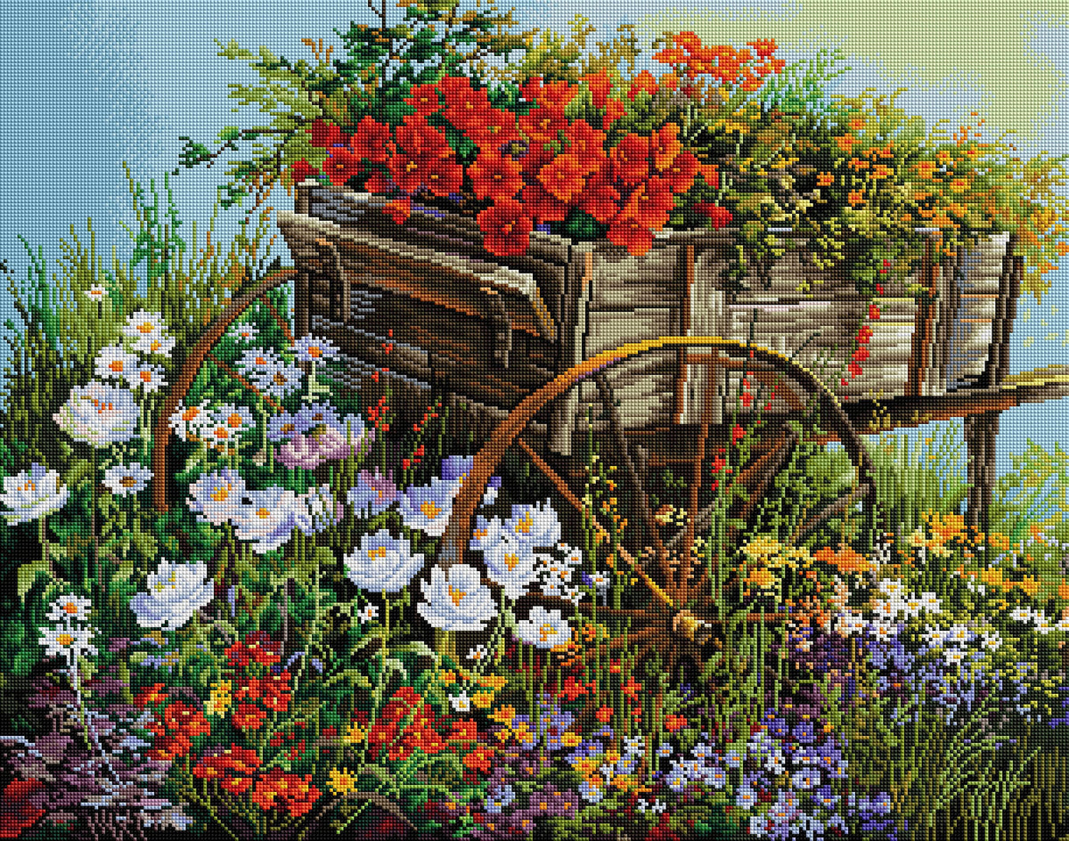 Diamond Painting Flower Wagon 29.9" x 23.6" (76cm x 60cm) / Square With 56 Colors Including 4 ABs / 73,200