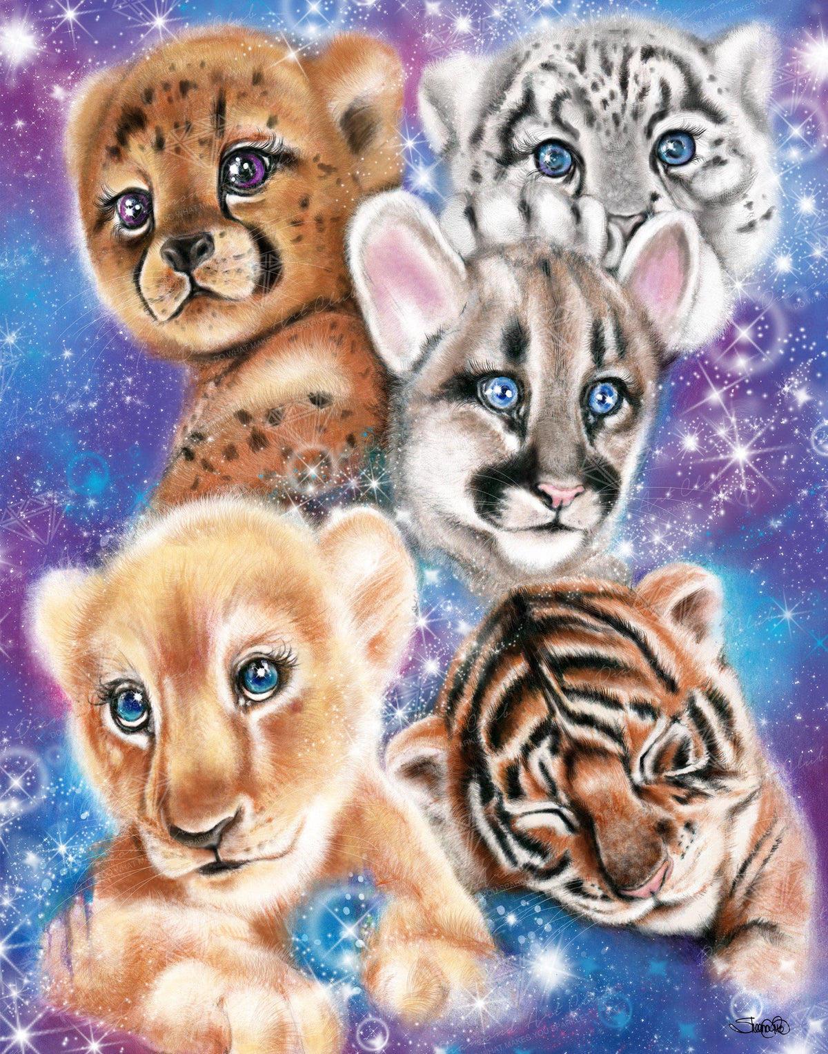 Diamond Painting Galaxy Wild Kitten Cubs 22" x 28″ (56cm x 71cm) / Round with 44 Colors including 1 AB / 49,897