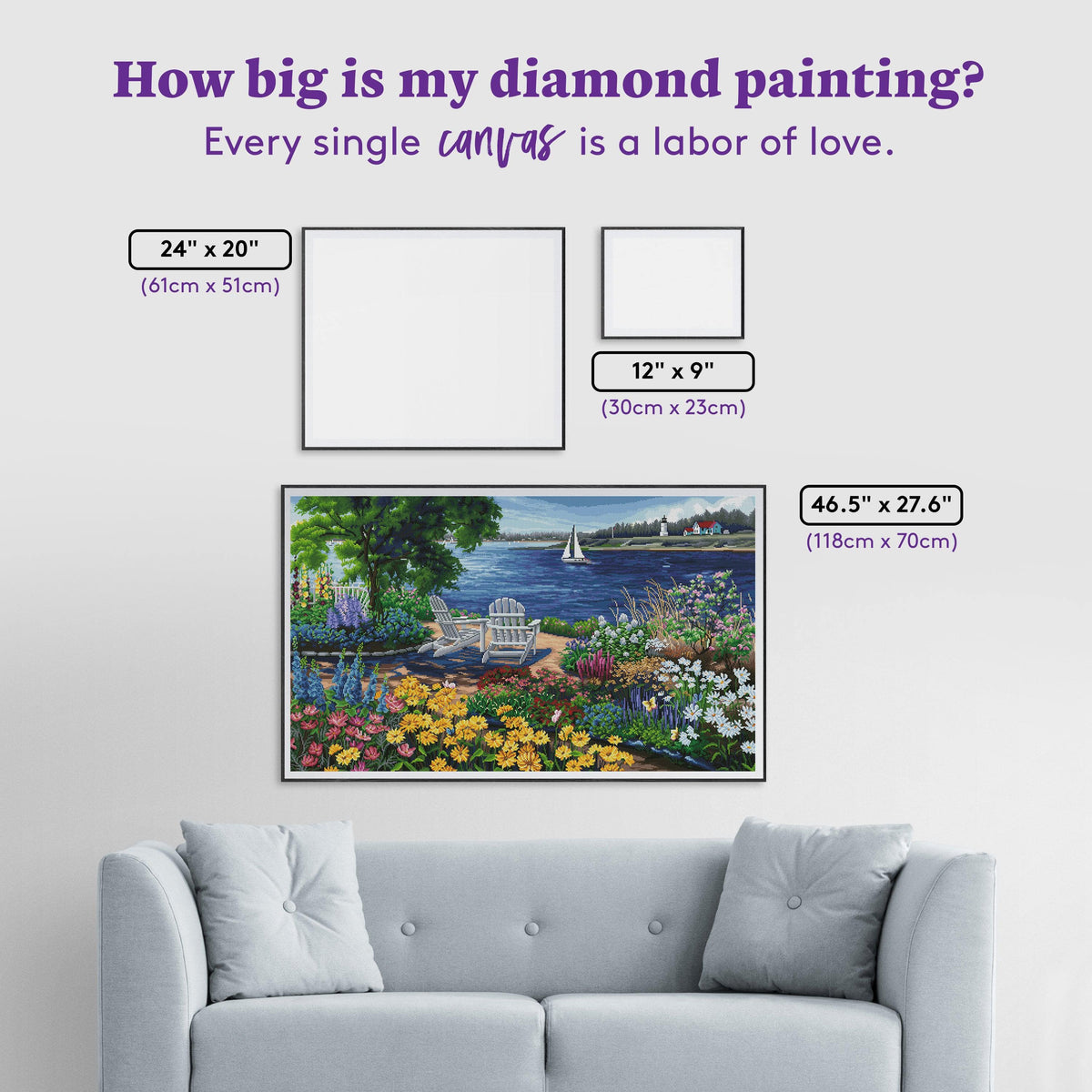 Diamond Painting Garden by the Bay 46.5" x 27.6" (118cm x 70cm) / Square with 64 Colors including 5 ABs / 129,636