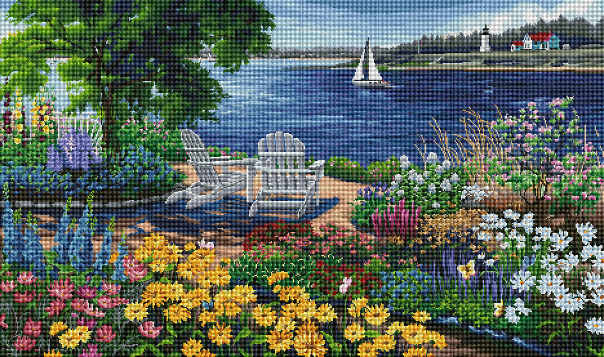 Diamond Painting Garden by the Bay 46.5" x 27.6" (118cm x 70cm) / Square with 64 Colors including 5 ABs / 129,636