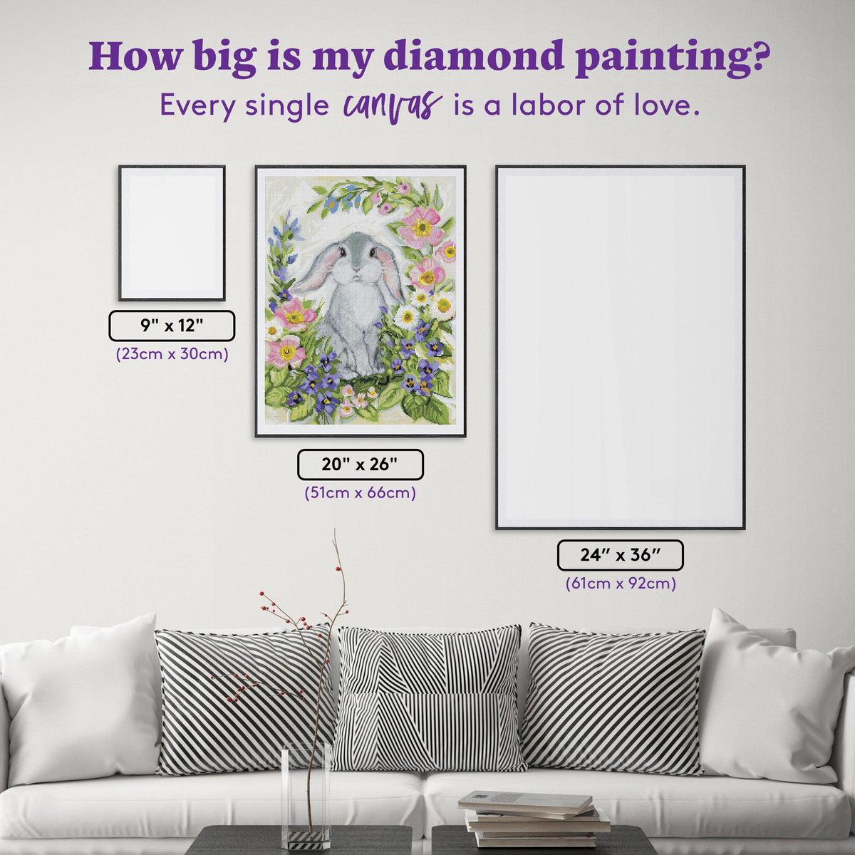 Diamond Painting Grey Bunny With Floppy Ears 20" x 26" (51cm x 66cm) / Round with 59 Colors including 4 ABs / 42,535