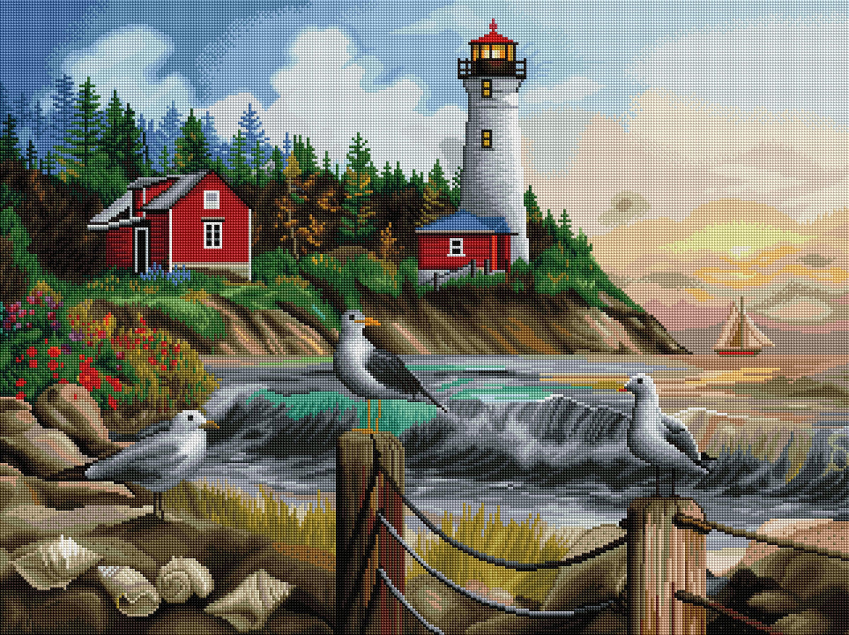 Diamond Painting Gull Point Lighthouse 31.5" x 23.6" (80cm x 60cm) / Square With 67 Colors Including 3 ABs / 77,040