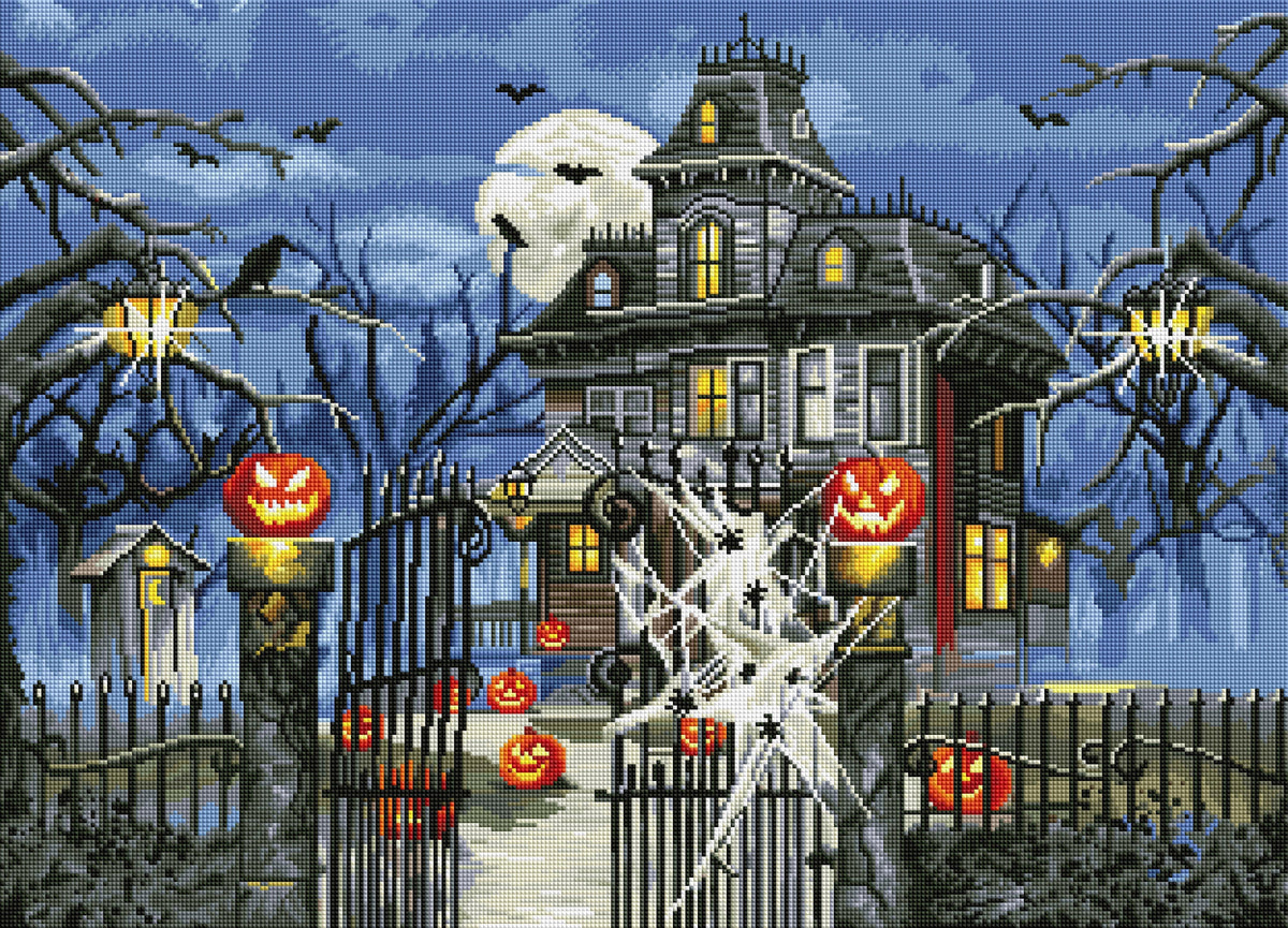 Diamond Painting Halloween Haunted House (final edition) 31" x 22″ (79cm x 56cm) / Square with 42 Colors including 2 ABs