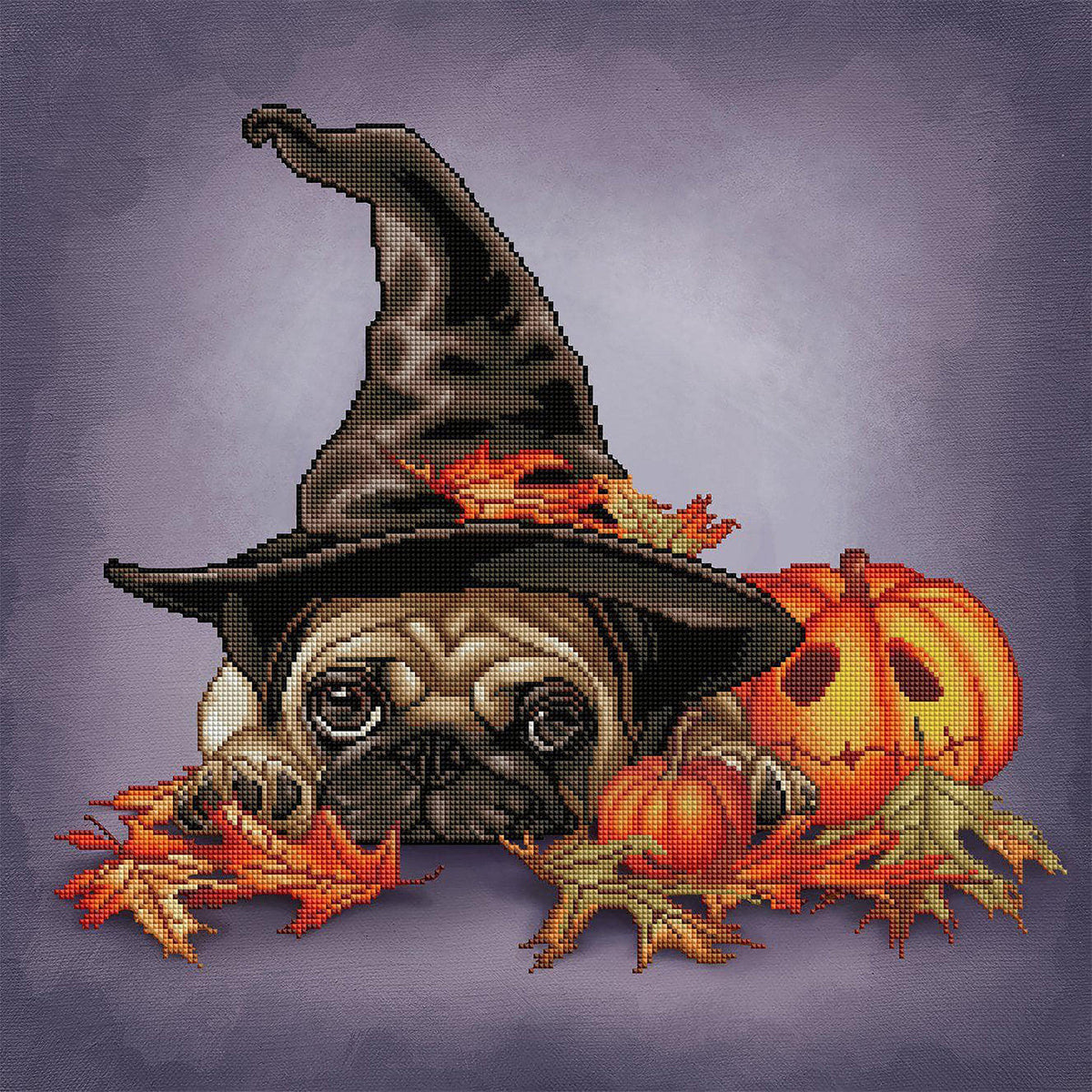 Diamond Painting Halloween Pug 22" x 22″ (56cm x 56cm) / Square with 36 Colors including 2 ABs / 29,141