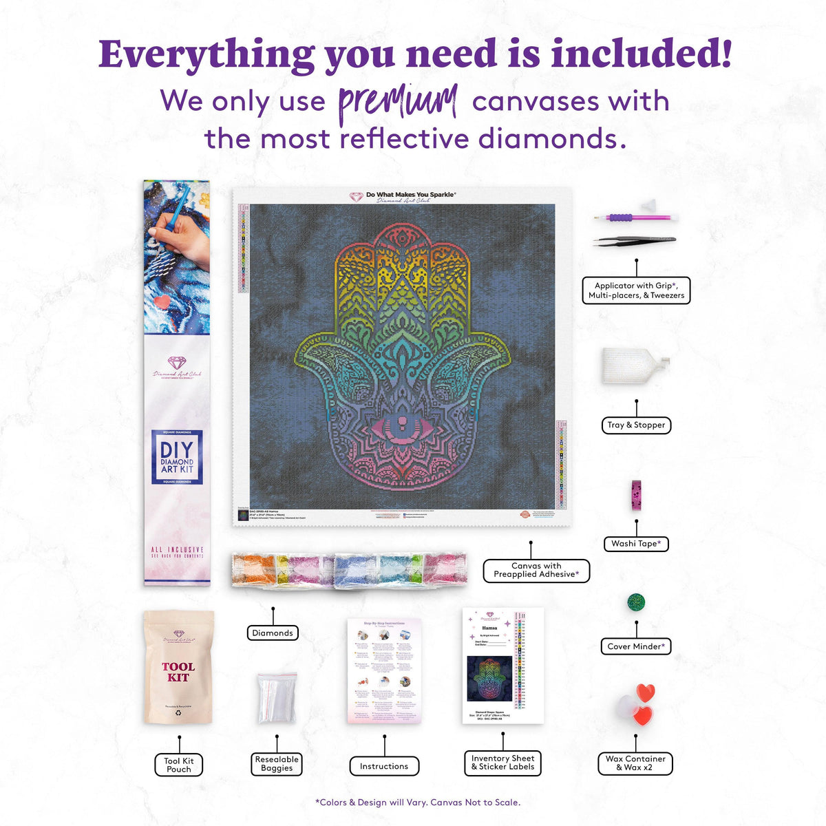 Diamond Painting Hamsa 27.6" x 27.6" (70cm x 70cm) / Square With 29 Colors Including 4 ABs / 76,729