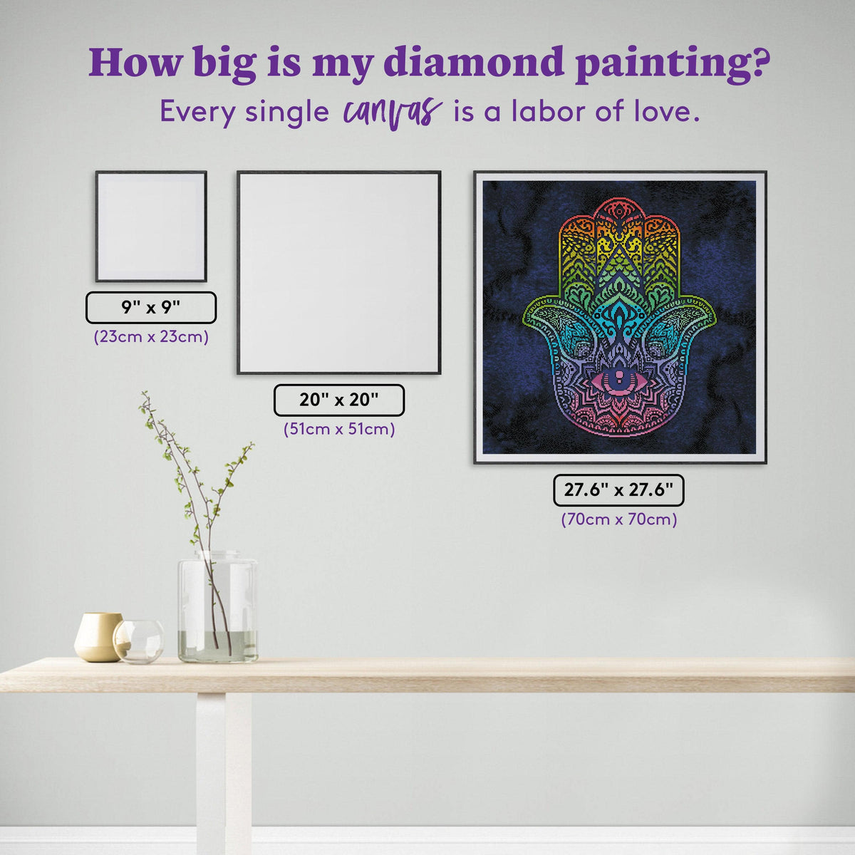 Diamond Painting Hamsa 27.6" x 27.6" (70cm x 70cm) / Square With 29 Colors Including 4 ABs / 76,729