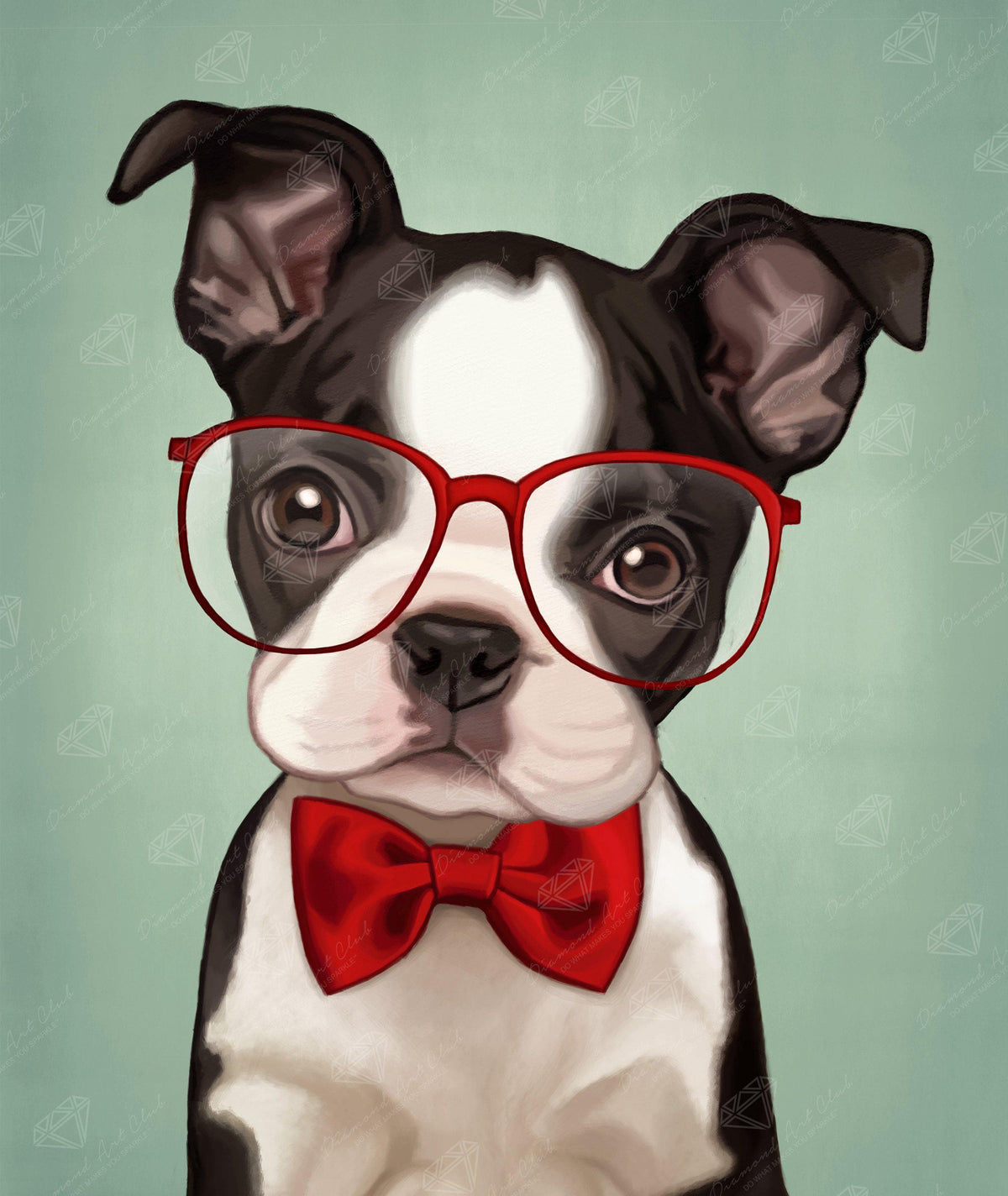 Diamond Painting Hipster Boston Terrier 16" x 19″ (41cm x 48cm) / Round with 18 Colors including 1 AB