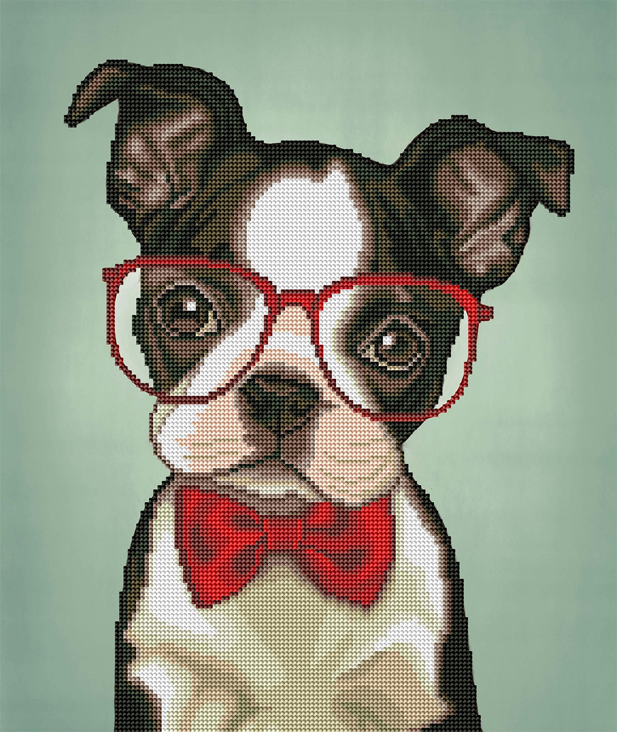 Diamond Painting Hipster Boston Terrier 16" x 19″ (41cm x 48cm) / Round with 18 Colors including 1 AB