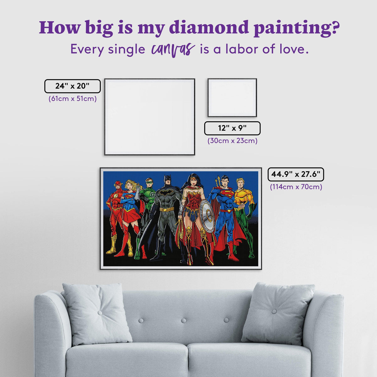 Diamond Painting Justice League™ 44.9" x 27.6" (114cm x 70cm) / Square With 40 Colors Including 4 ABs / 125,204