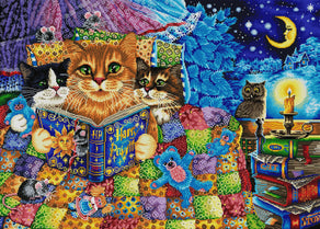 Diamond Painting Kitten Bedtime Stories 38.6" x 27.6" (98cm x 70cm) / Square with 61 Colors including 4 ABs and 1 Iridescent Diamonds / 110,433