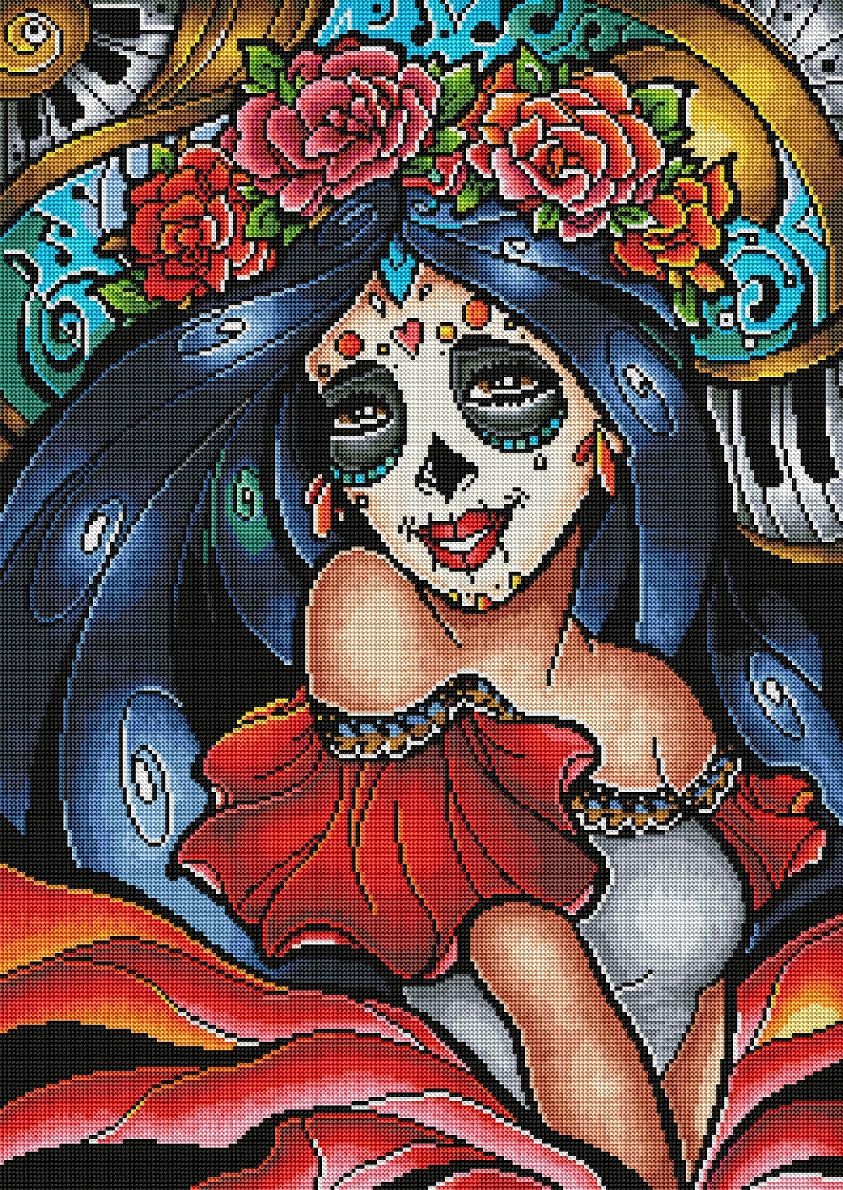 Diamond Painting La Catrina 22" x 31″ (56cm x 79cm) / Round with 55 Colors including 3 ABs / 55,922