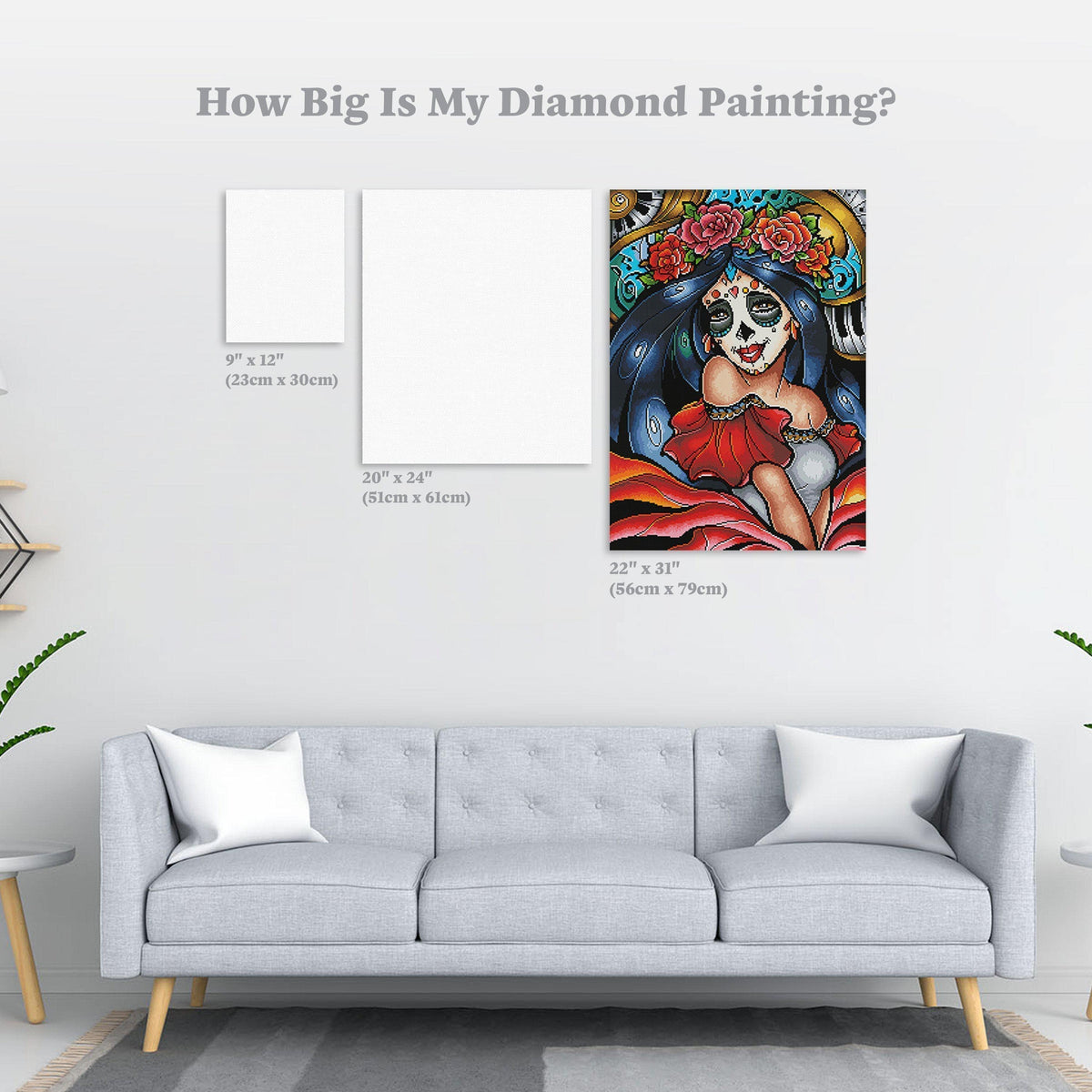 Diamond Painting La Catrina 22" x 31″ (56cm x 79cm) / Round with 55 Colors including 3 ABs / 55,922