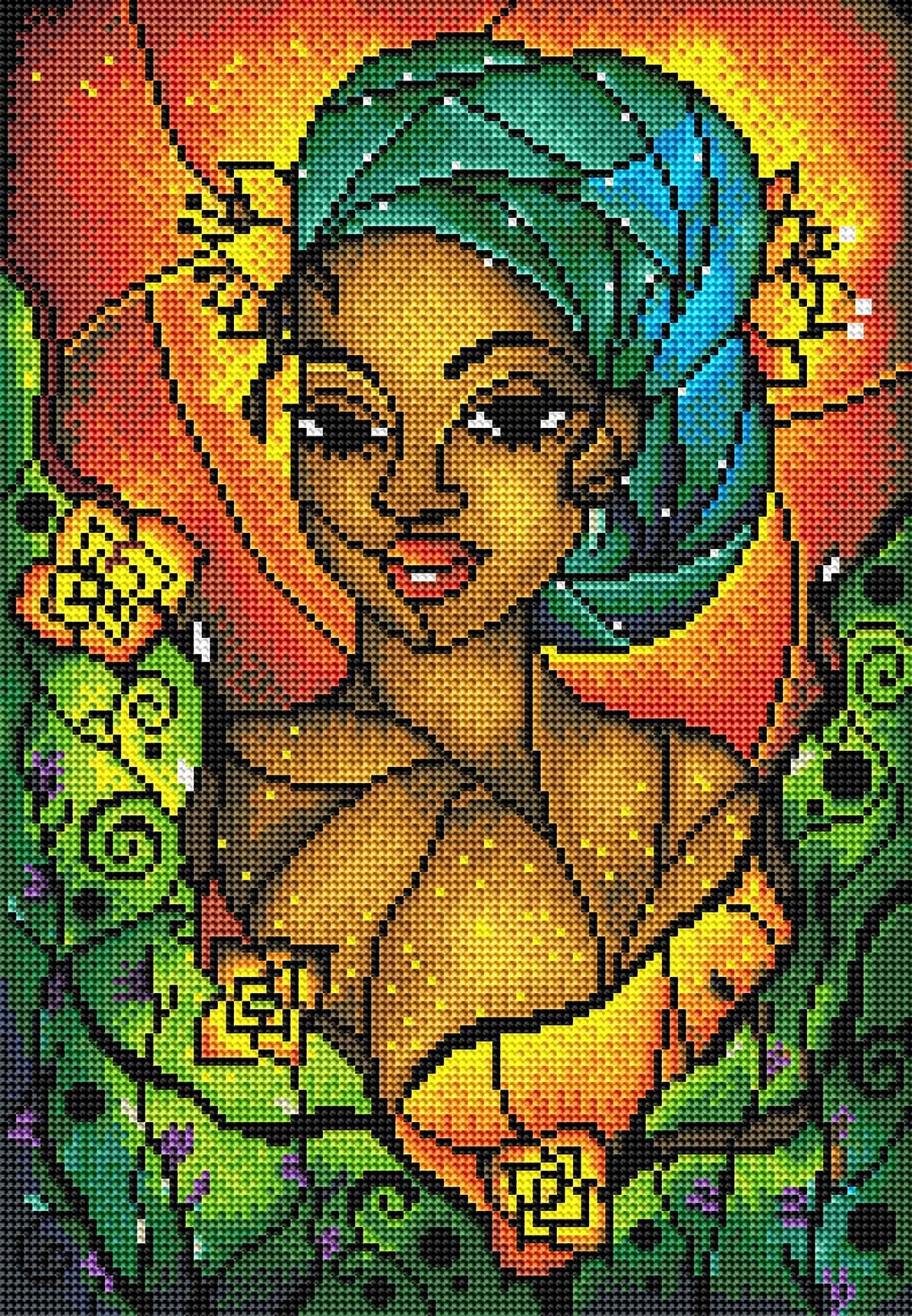 Diamond Painting Lady Creole 12.6" x 18.1" (32cm x 46cm) / Round With 34 Colors including 2 AB Diamonds / 18,420