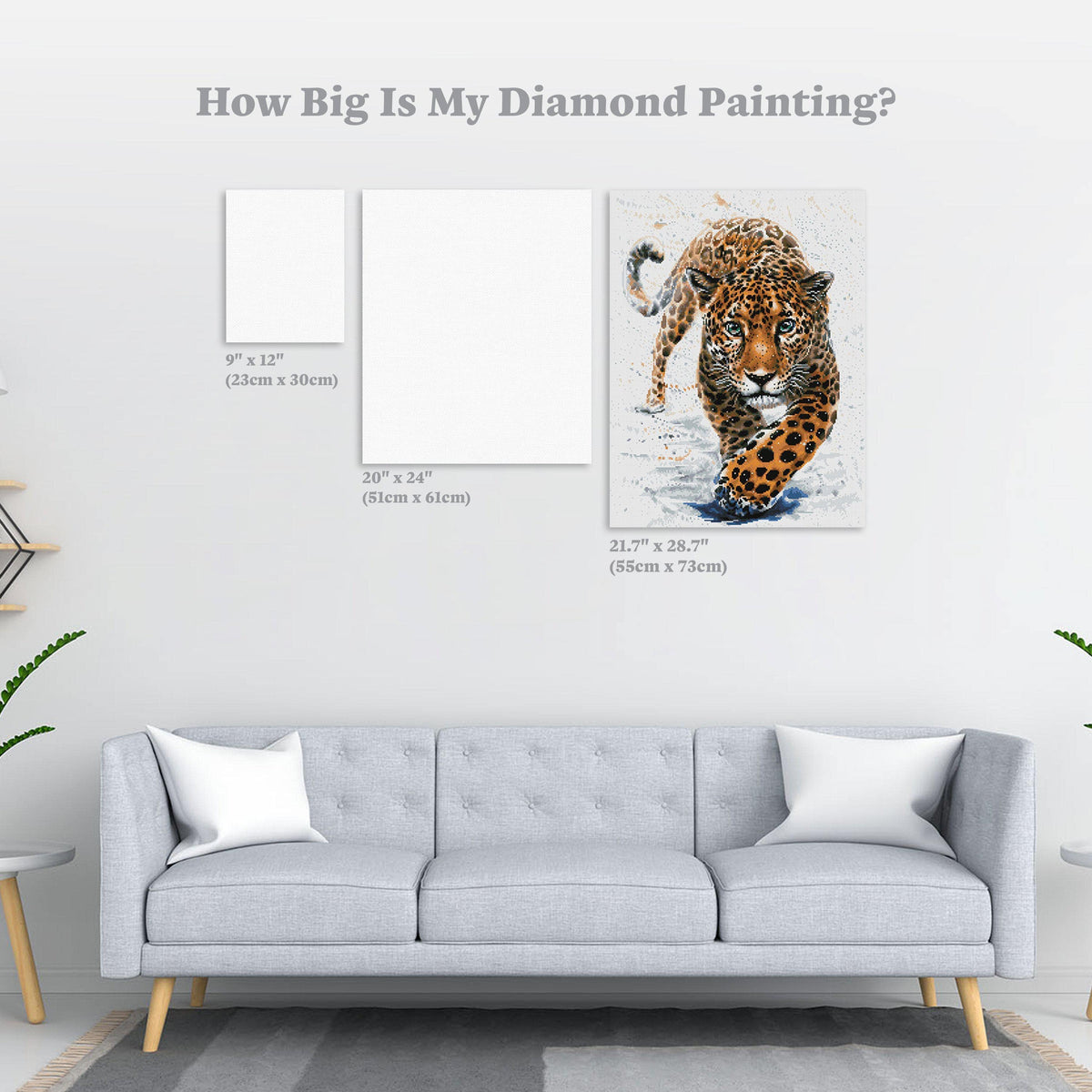 Diamond Painting Leopard Watercolor 21.6" x 28.7″ (55cm x 73cm) / Round With 36 Colors Including 1 AB / 50,312
