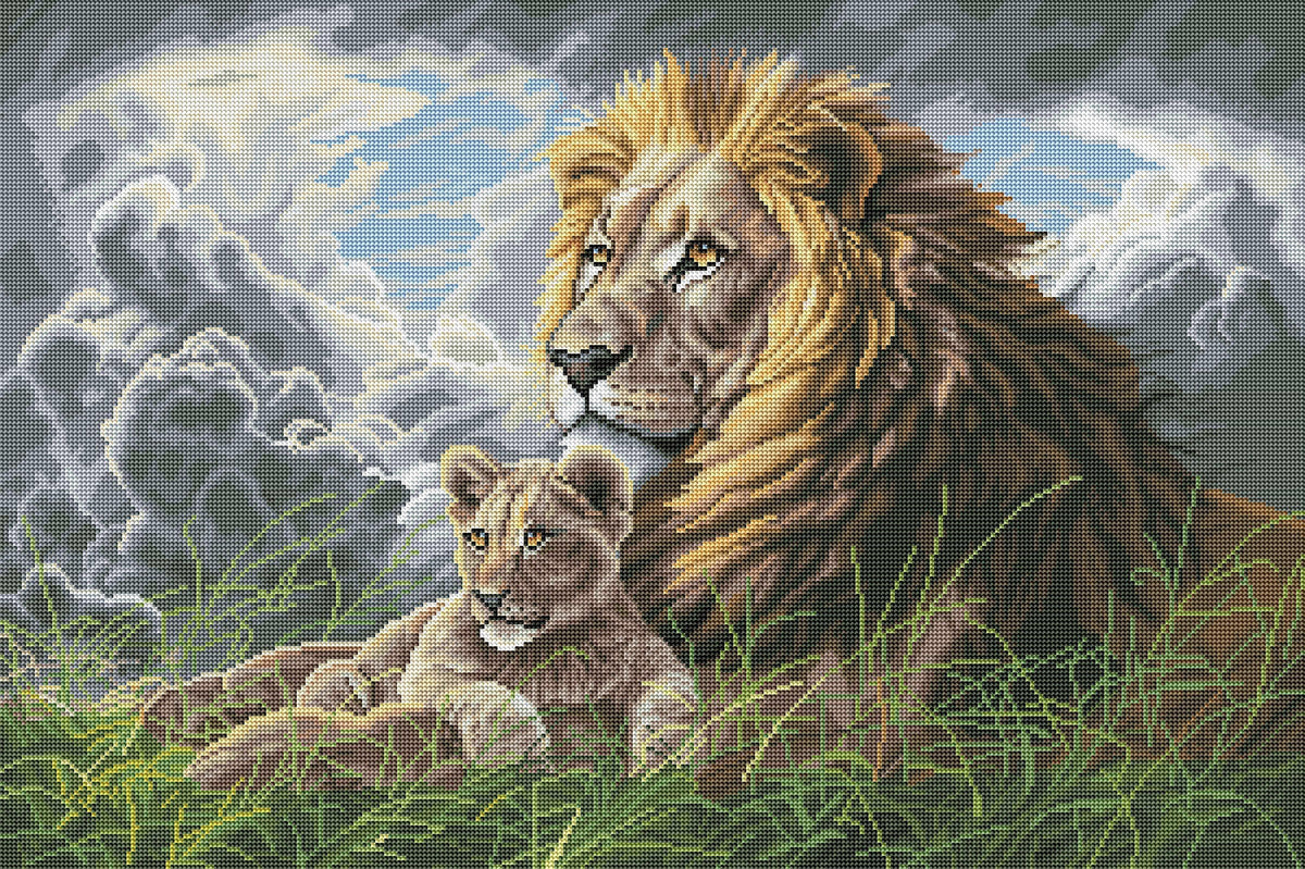 Diamond Painting Like Father Like Son 33" x 22″ (84cm x 56cm) / Round with 45 Colors including 4 ABs / 59,502