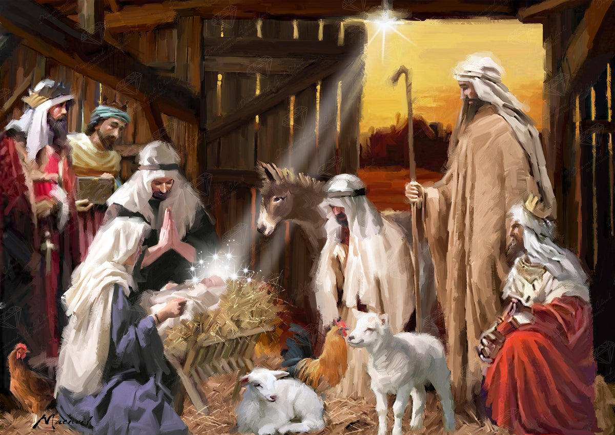 Diamond Painting Nativity 31" x 22″ (79cm x 56cm) / Round With 60 Colors Including 1 AB