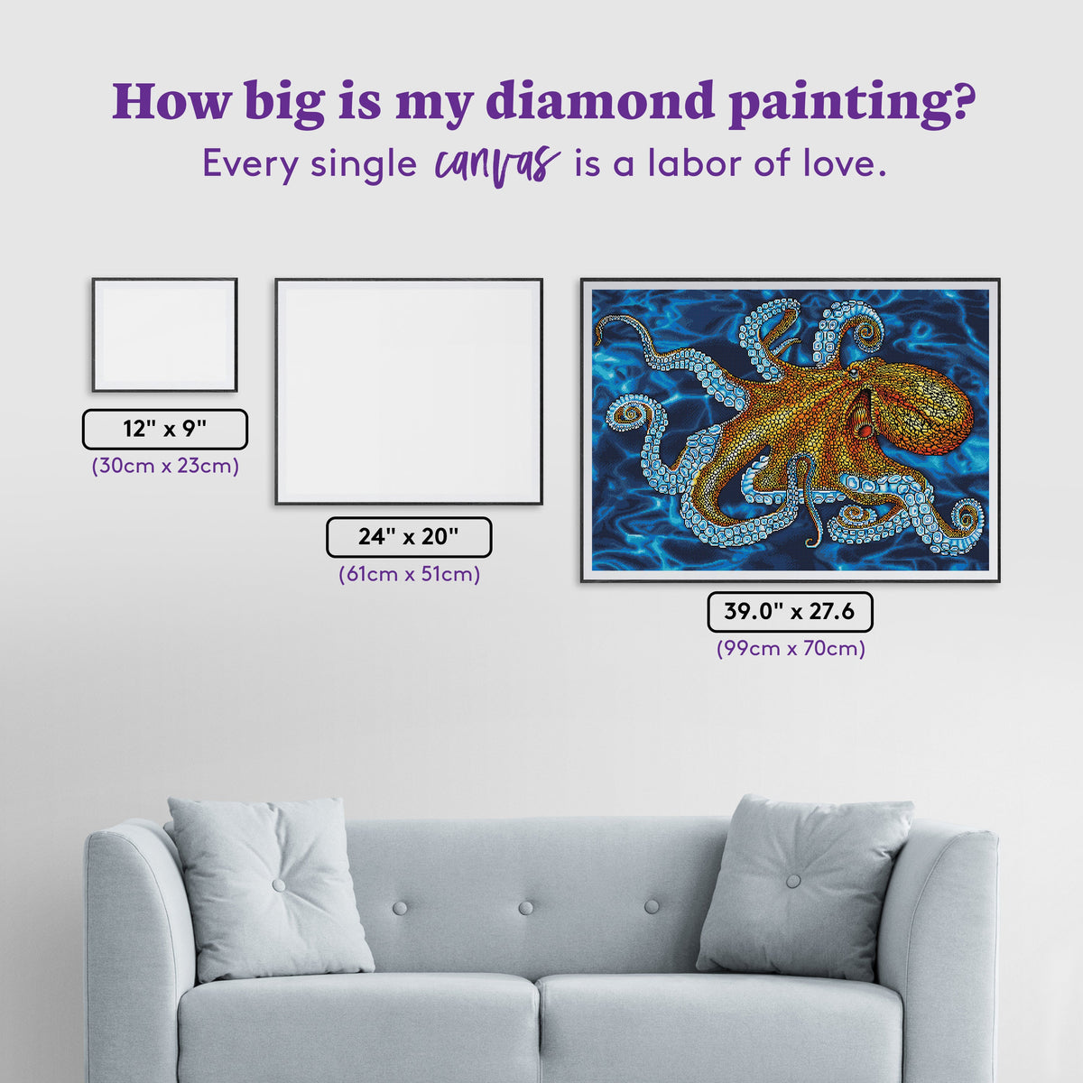 Diamond Painting Octopus 39" x 27.6" (99cm x 70cm) / Square With 22 Colors Including 4 ABs / 111,557