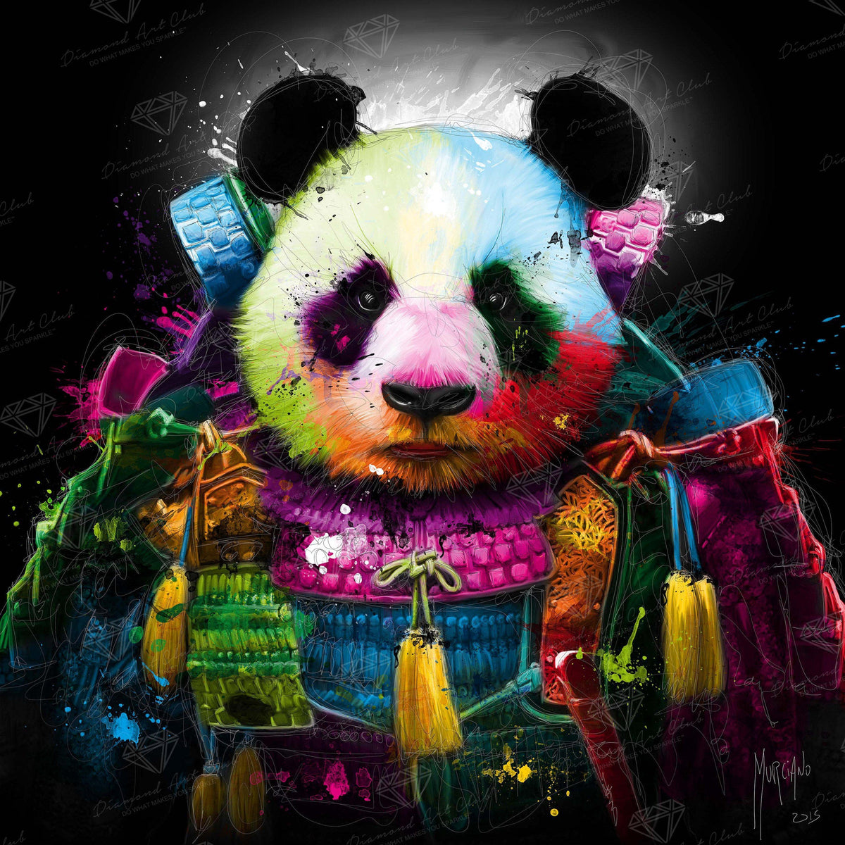 Diamond Painting Panda Samurai 20.5″ x 20.5″ (52 cm x 52cm) / Round With 44 Colors Including 2 ABs / 33,856