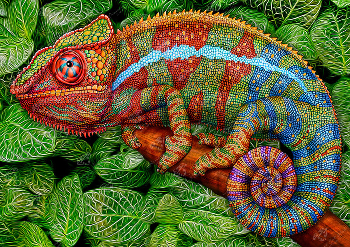 Diamond Painting Panther Chameleon 39" x 27.6" (99cm x 70cm) / Square With 35 Colors Including 4 ABs / 111,557