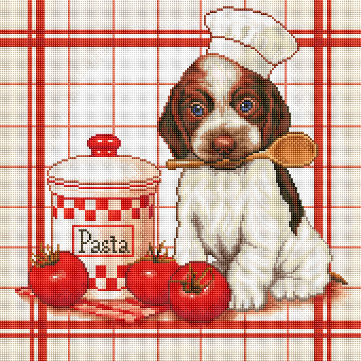 Diamond Painting Pasta Puppy 17" x 17" (43cm x 43cm) / Square with 40 Colors including 4 ABs / 28,900