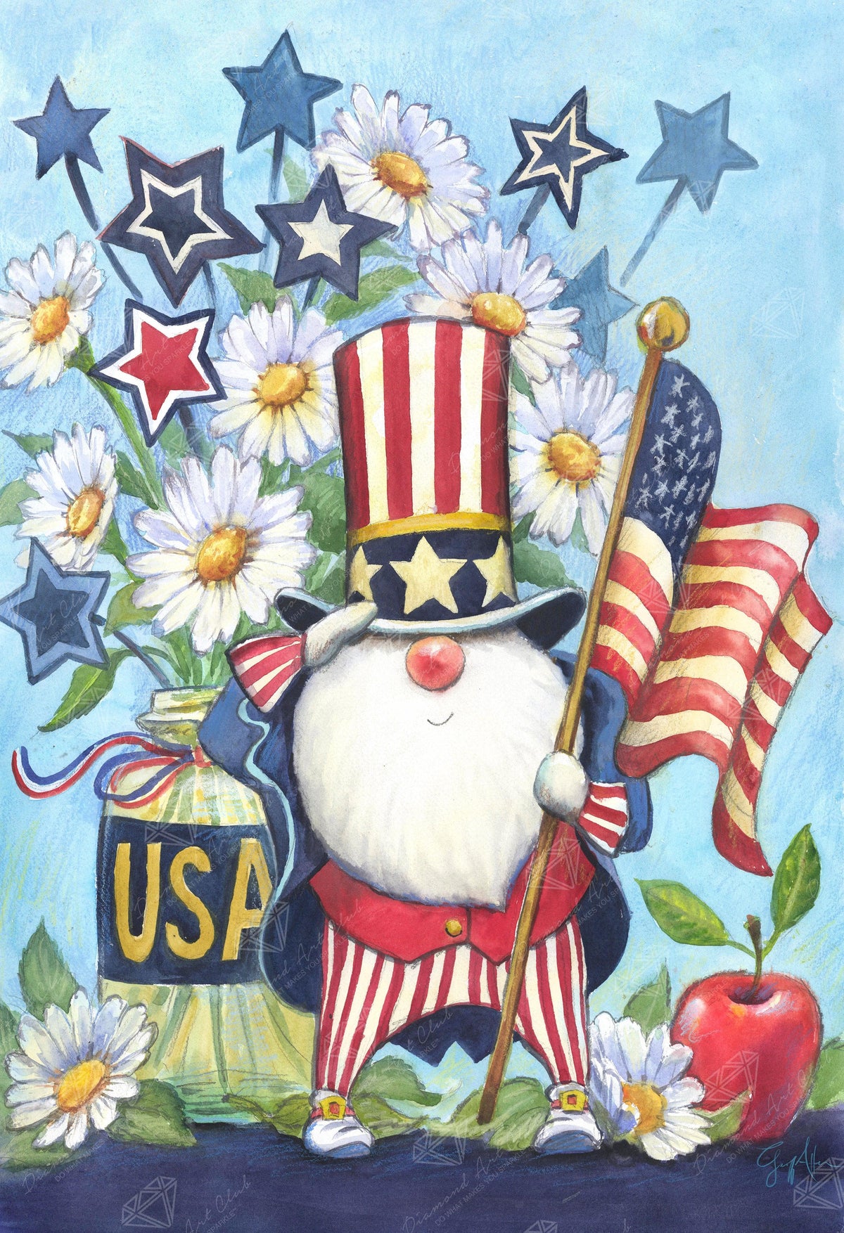 Diamond Painting Patriotic Gnome 13" x 19" (33cm x 48cm) / Round with 36 Colors including 4 ABs / 20,007