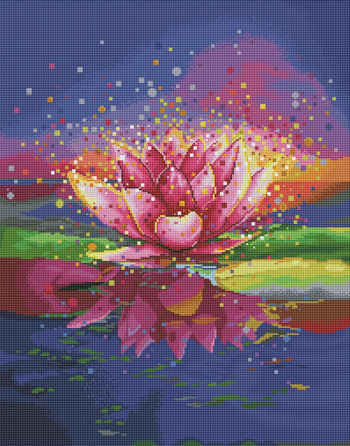 Diamond Painting Pink Lotus 22" x 28″ (56cm x 71cm) / Round with 57 Colors including 3 ABs / 30,446