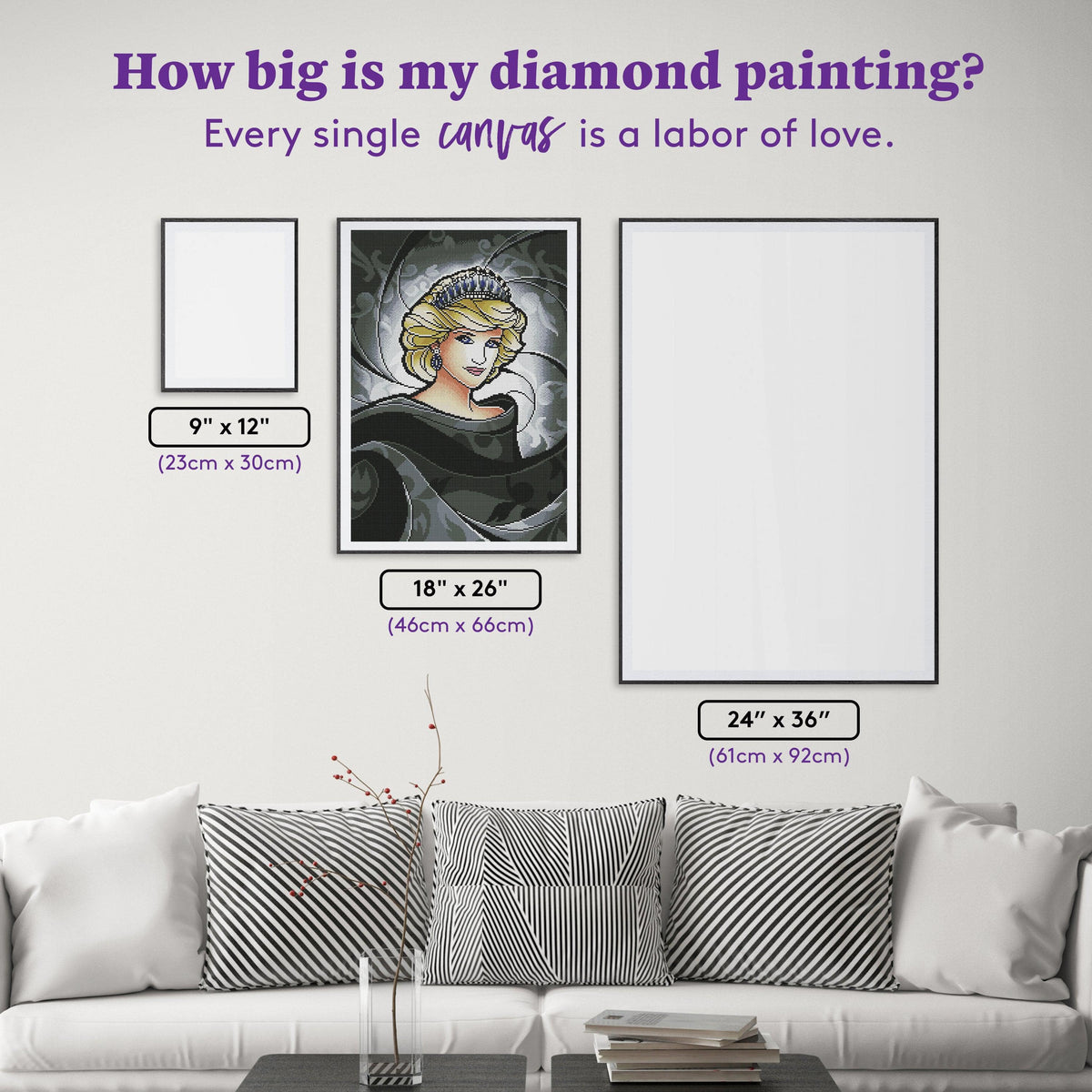 Diamond Painting Princess Diana 18" x 26″ (46cm x 66cm) / Round with 27 Colors including 1 AB and 1 Special Diamond / 38,844