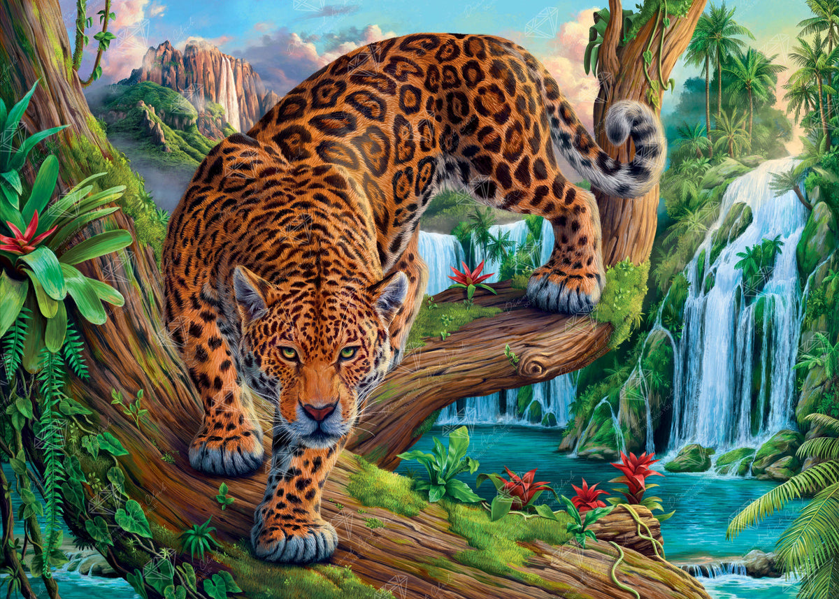 Diamond Painting Prowling Leopard 38.6" x 27.6″ (98cm x 70cm) / Square with 49 Colors including 3 ABs / 107,476